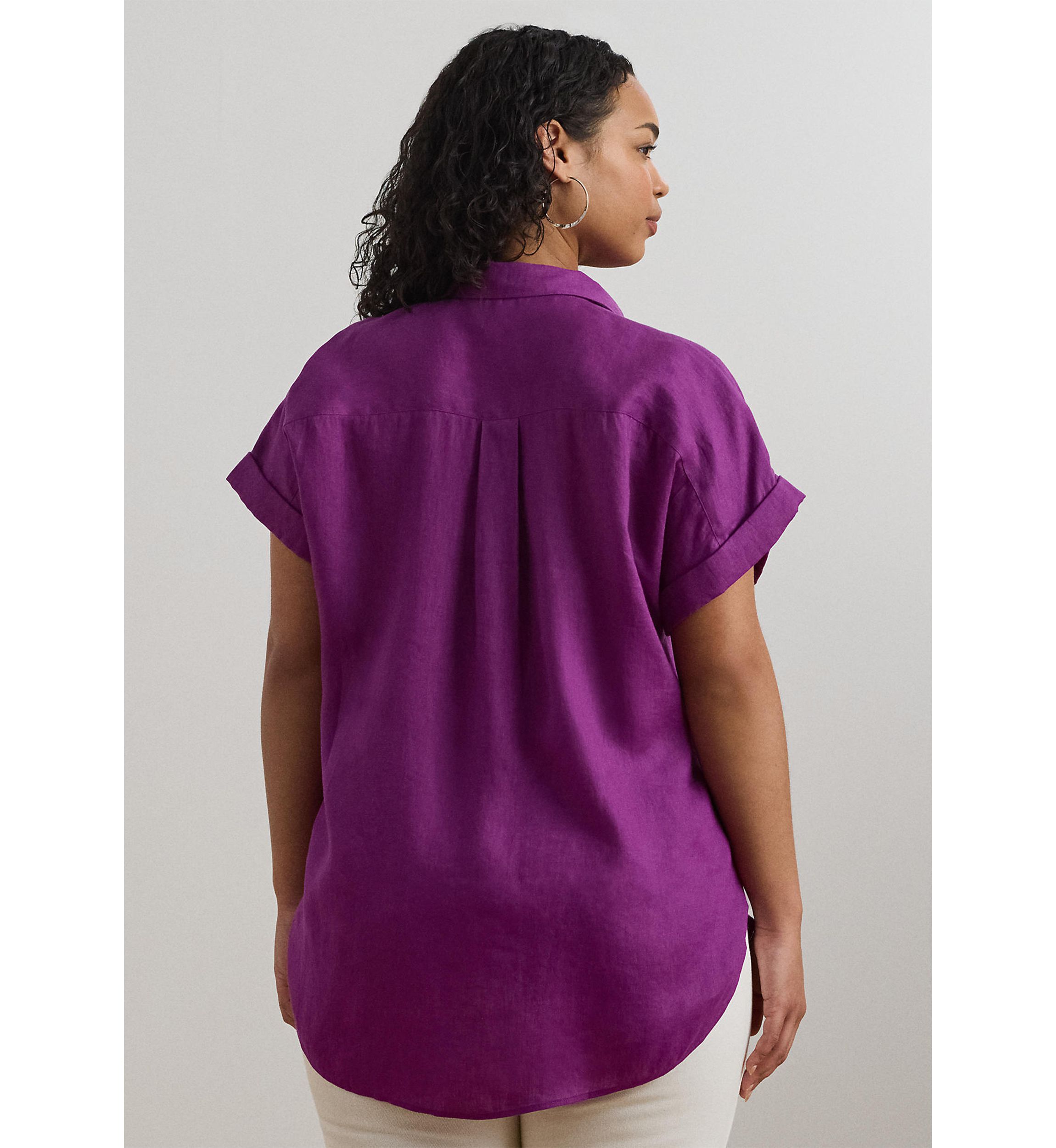 Plus Size Relaxed Fit Linen Short-Sleeve Shirt