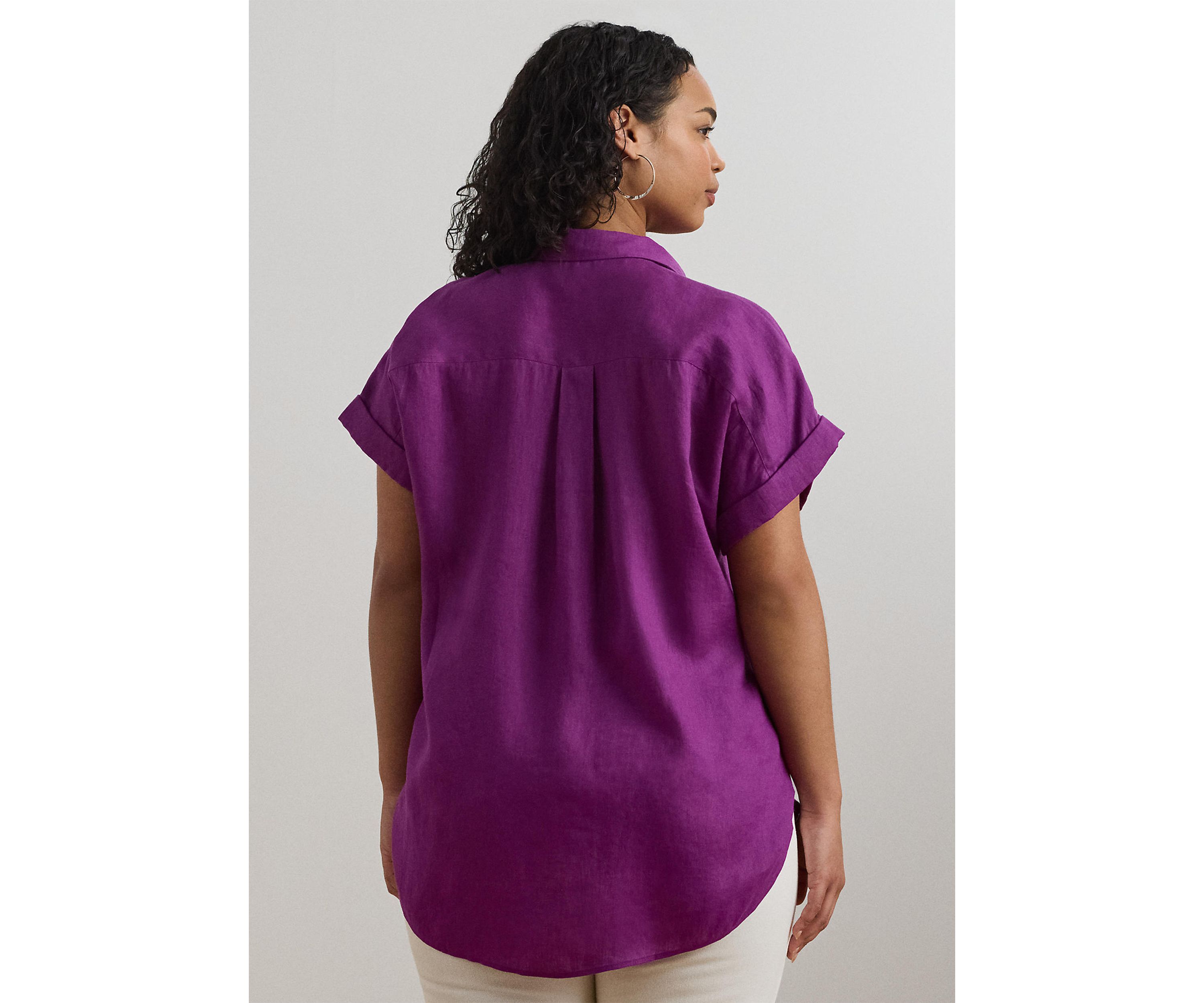 Plus Size Relaxed Fit Linen Short-Sleeve Shirt