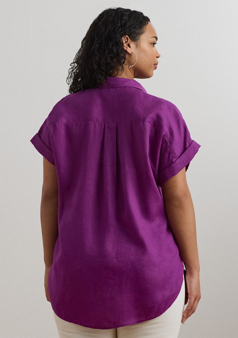 Plus Size Relaxed Fit Linen Short-Sleeve Shirt