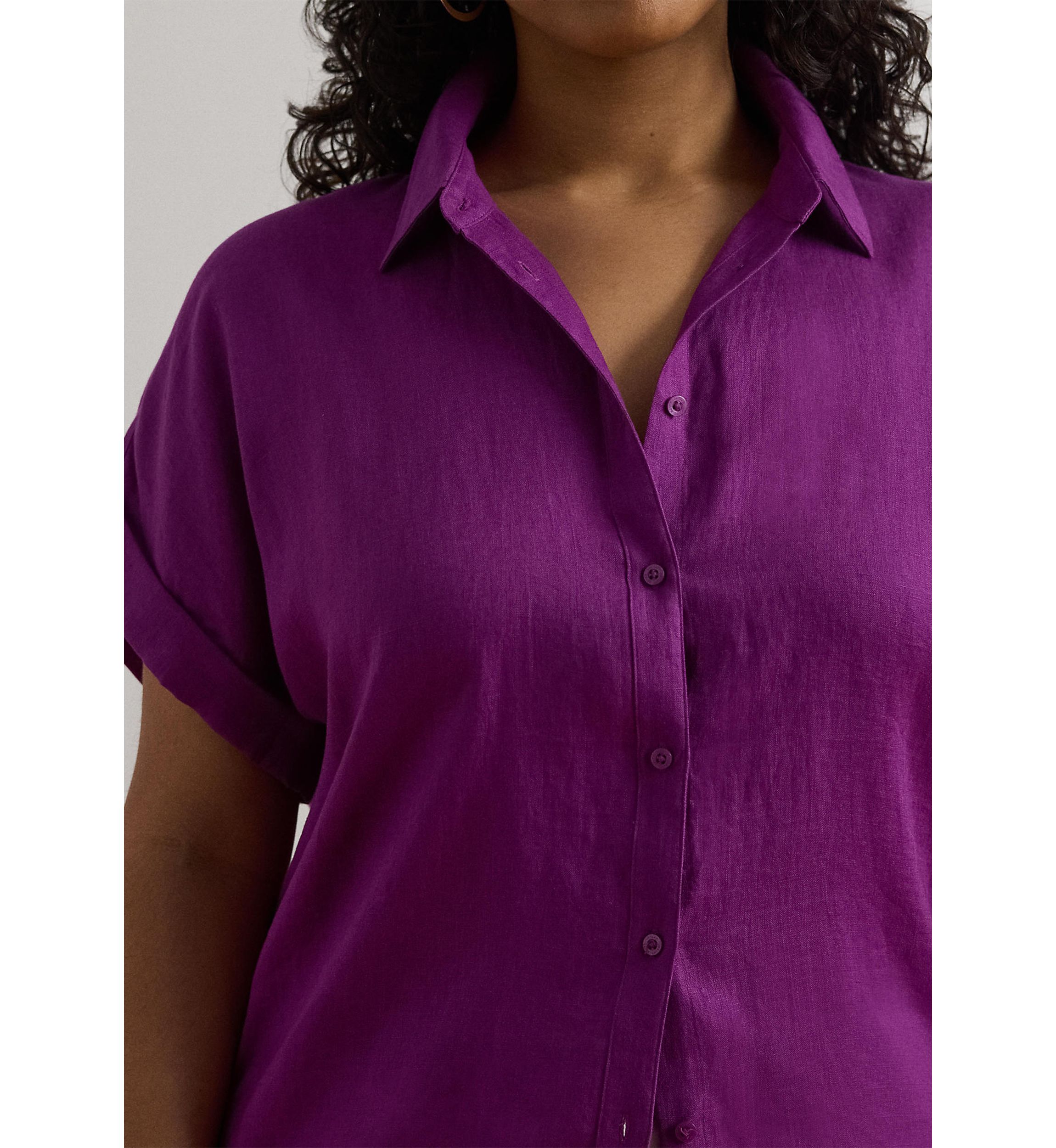 Plus Size Relaxed Fit Linen Short-Sleeve Shirt