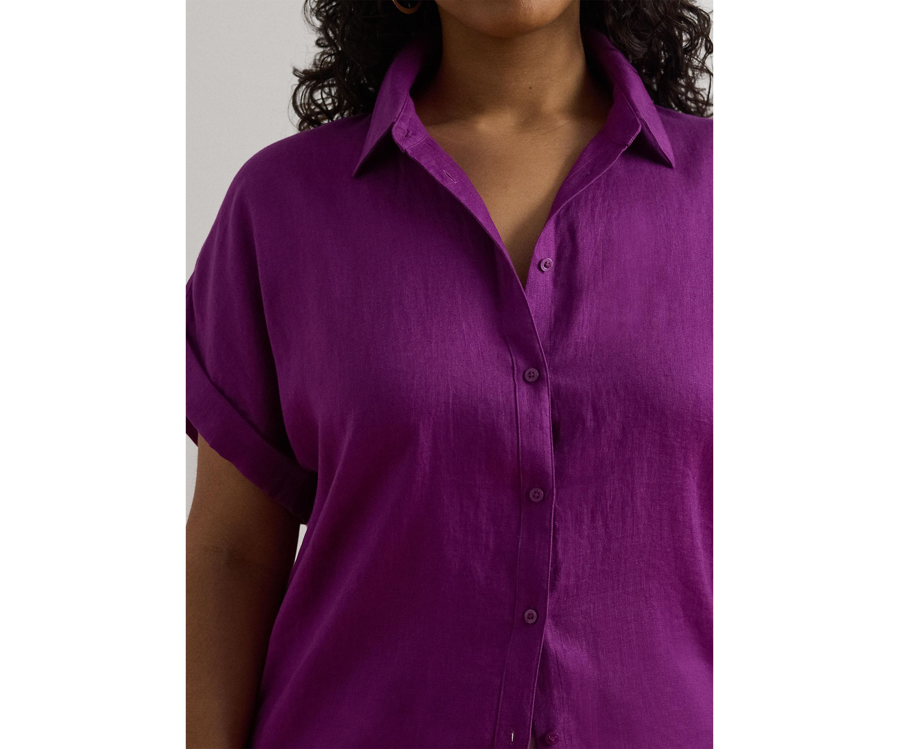Plus Size Relaxed Fit Linen Short-Sleeve Shirt