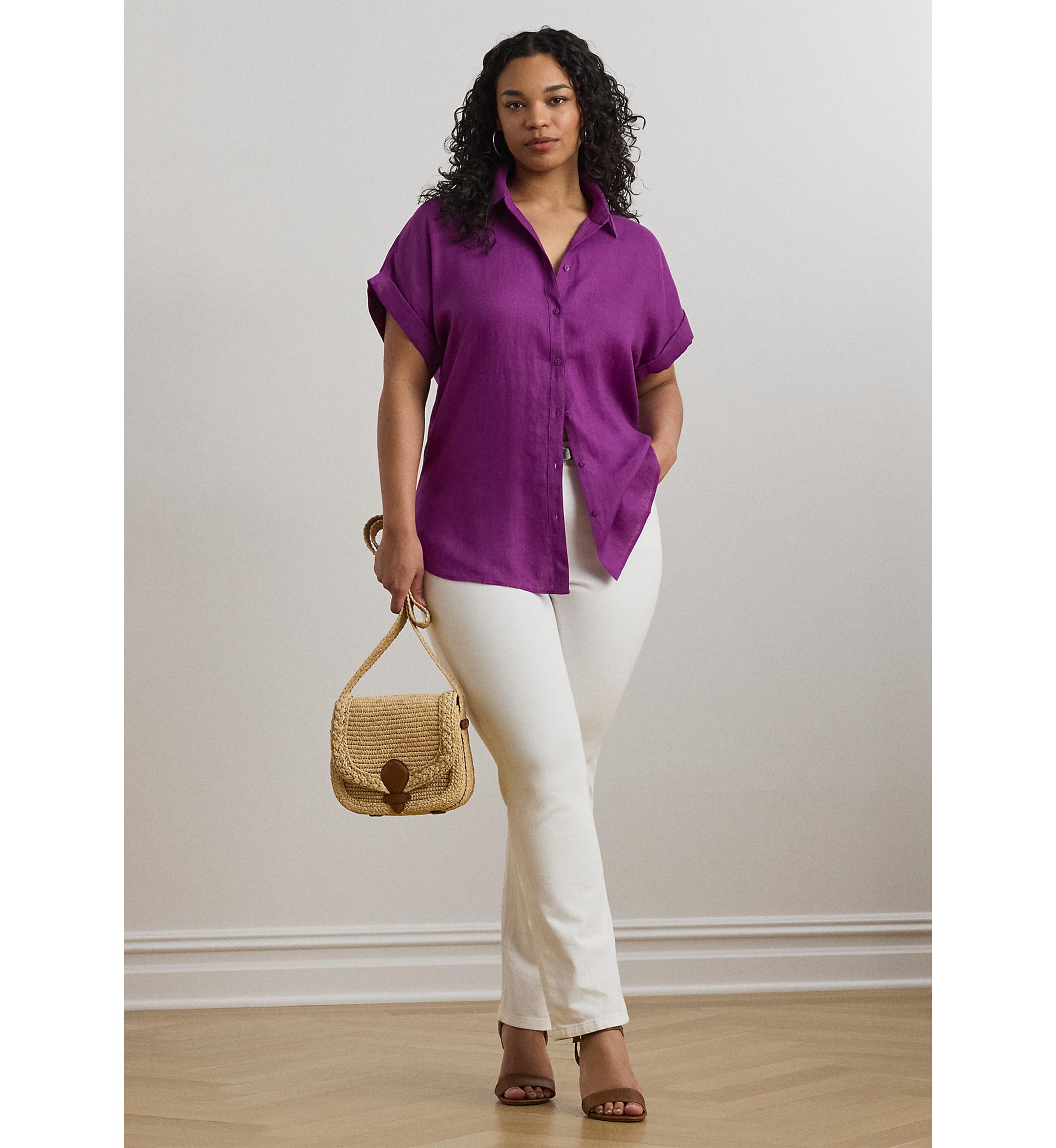 Plus Size Relaxed Fit Linen Short-Sleeve Shirt