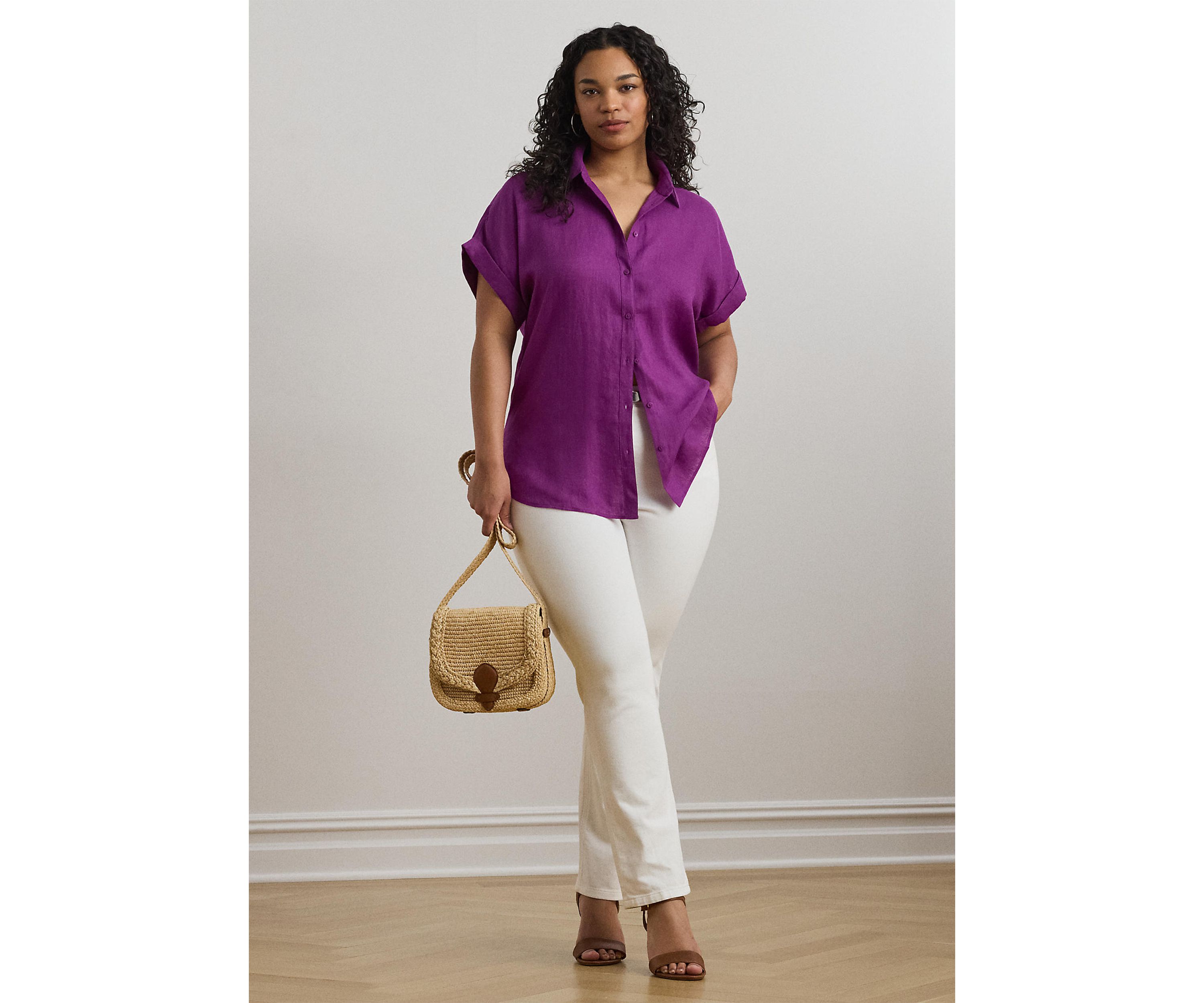 Plus Size Relaxed Fit Linen Short-Sleeve Shirt