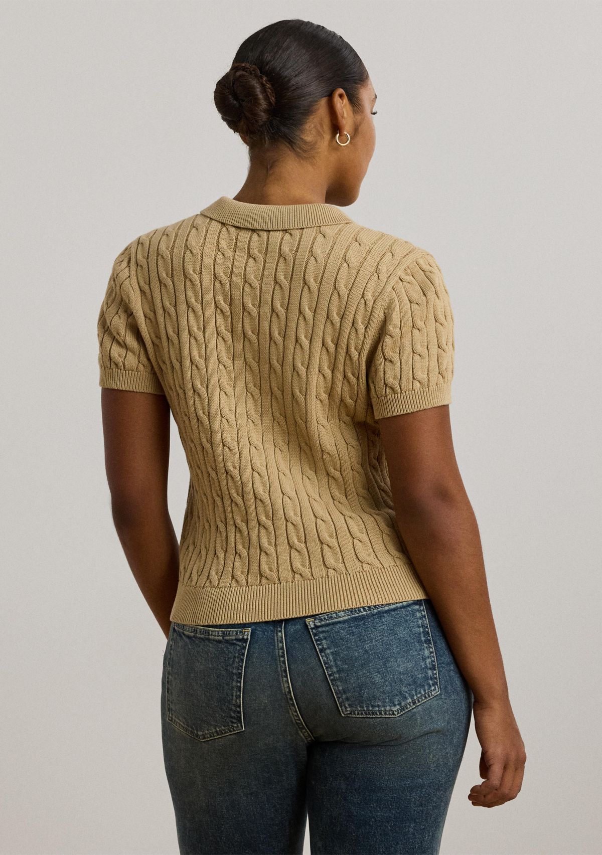 Plus Size Cable Knit Cotton Polo Sweater