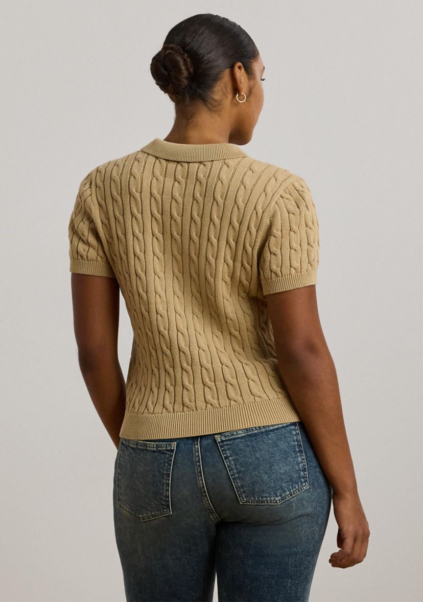 Plus Size Cable Knit Cotton Polo Sweater