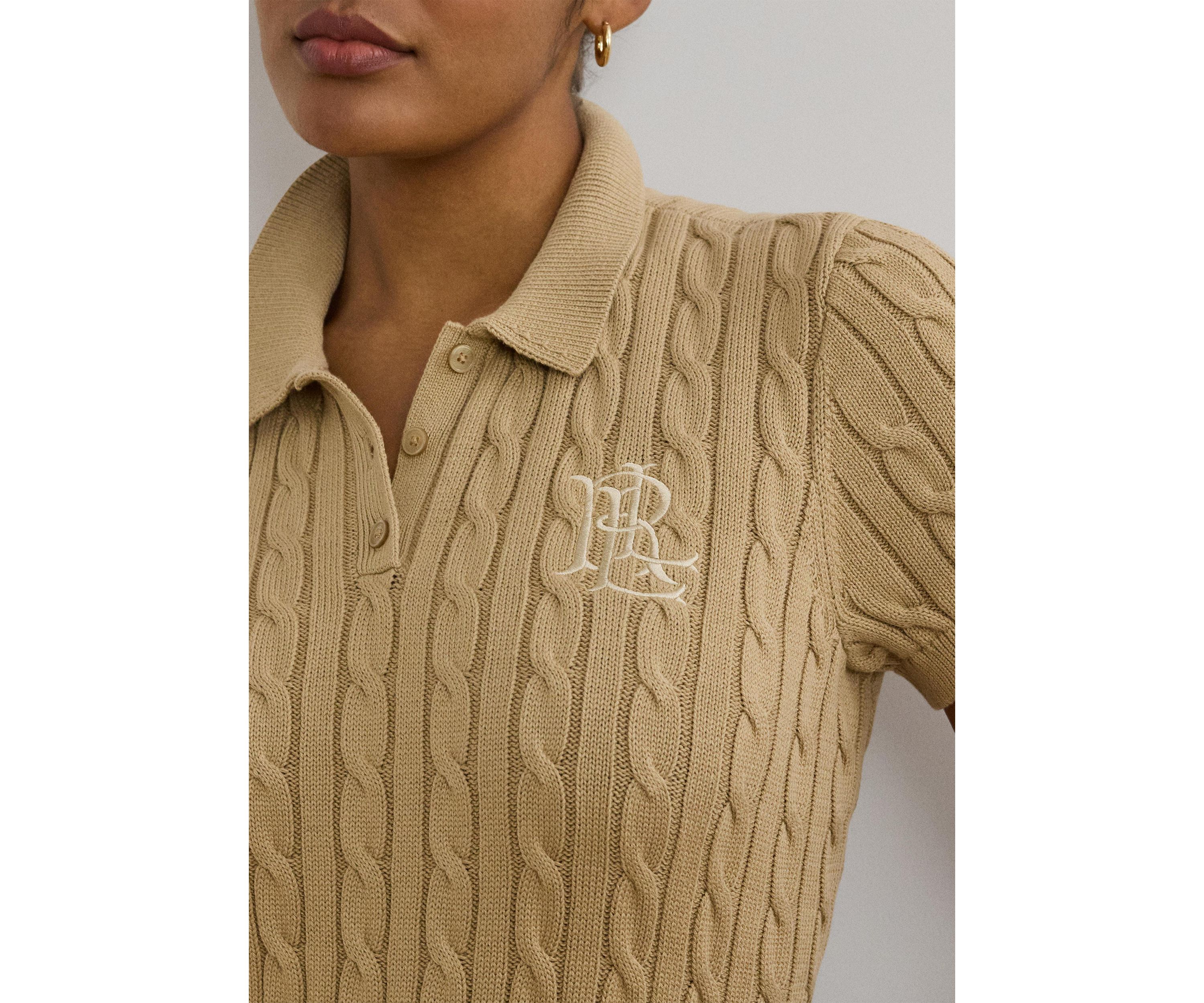 Plus Size Cable Knit Cotton Polo Sweater