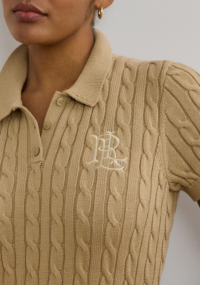 Plus Size Cable Knit Cotton Polo Sweater