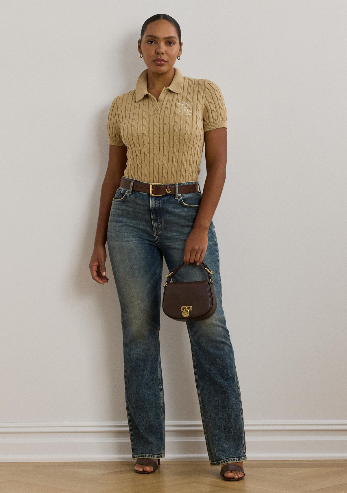 Plus Size Cable Knit Cotton Polo Sweater