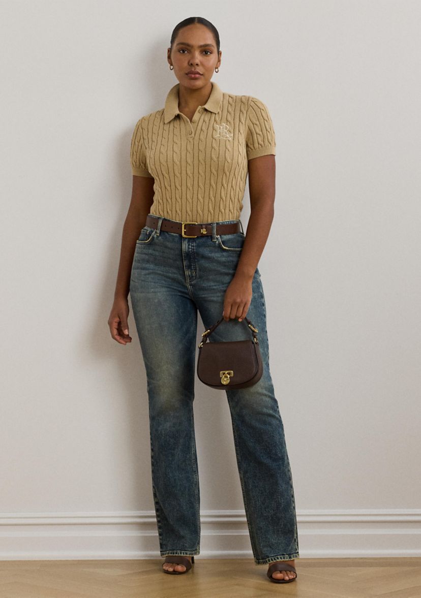 Plus Size Cable Knit Cotton Polo Sweater