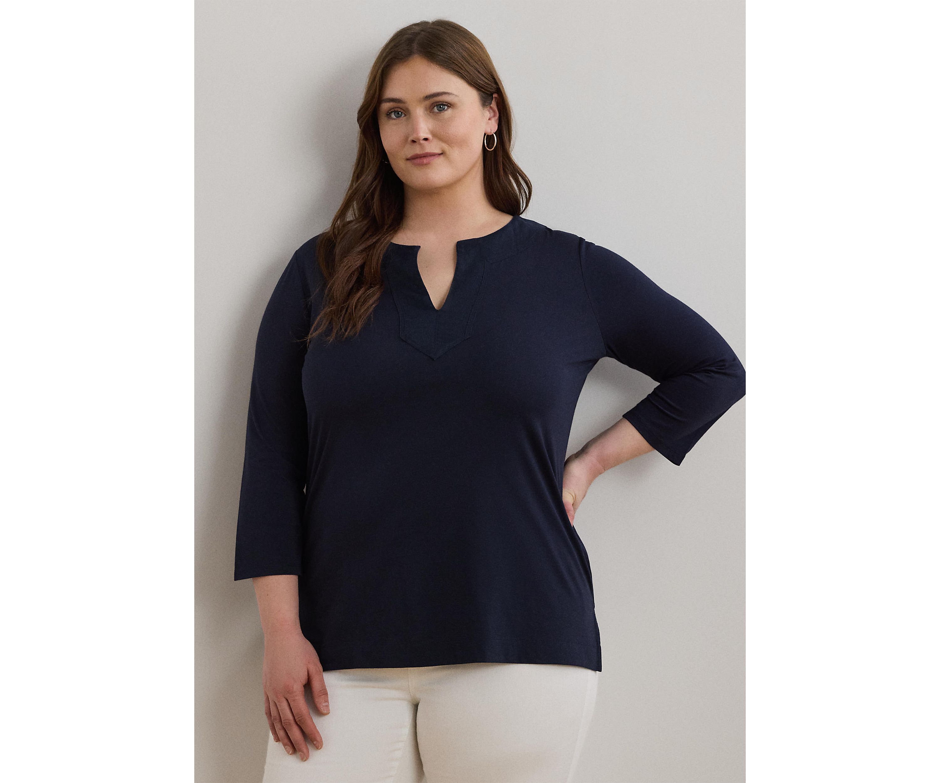 Plus Size Cotton Jersey Three-Quarter-Sleeve Tunic