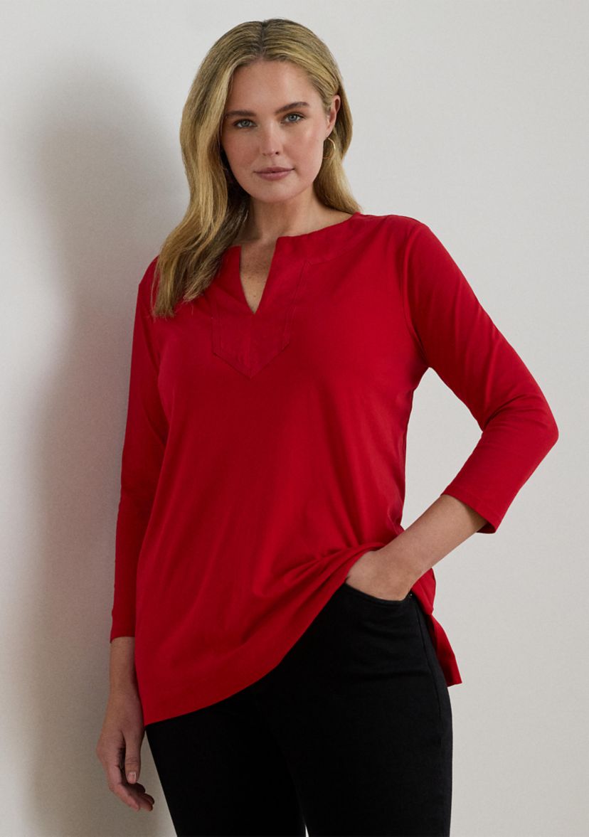 Plus Size Cotton Jersey Three-Quarter-Sleeve Tunic