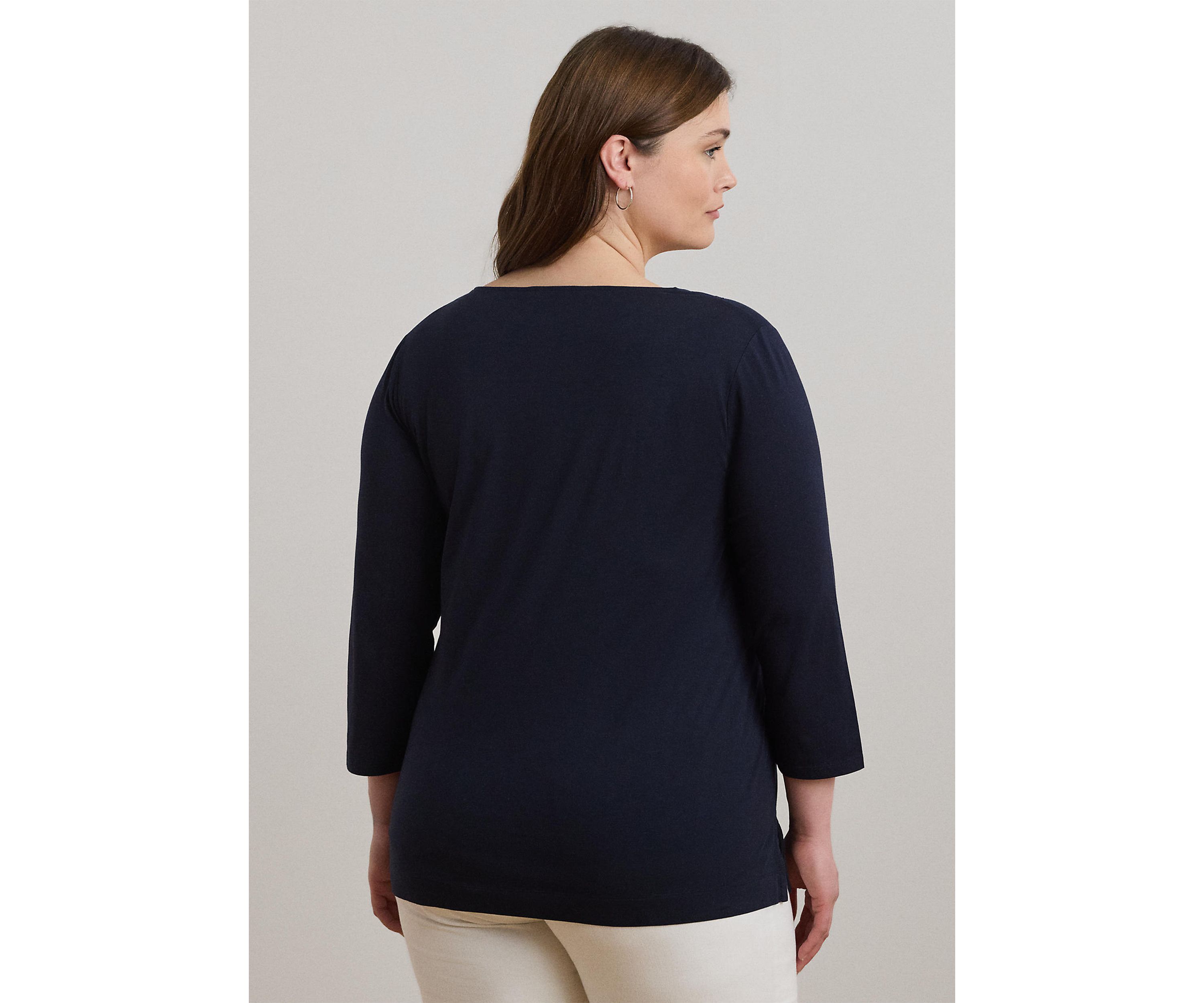 Plus Size Cotton Jersey Three-Quarter-Sleeve Tunic
