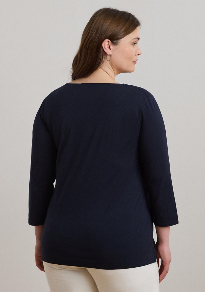 Plus Size Cotton Jersey Three-Quarter-Sleeve Tunic