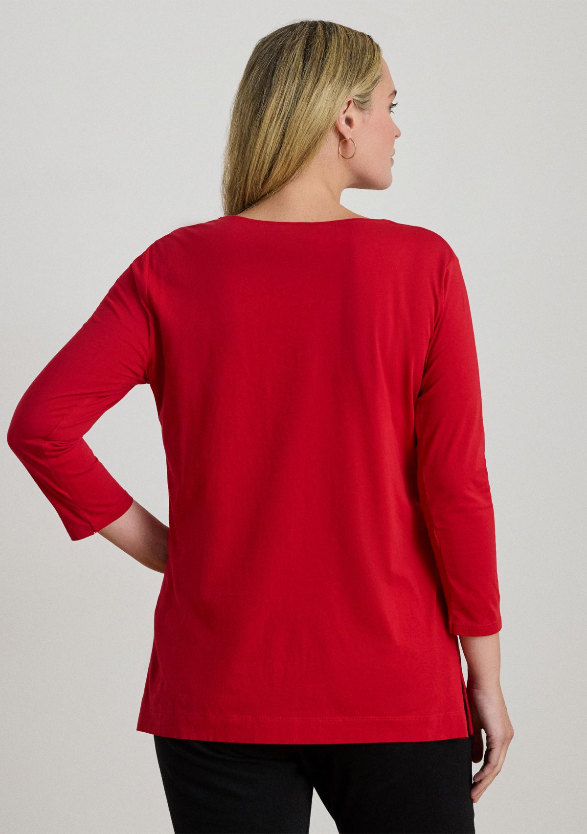 Plus Size Cotton Jersey Three-Quarter-Sleeve Tunic