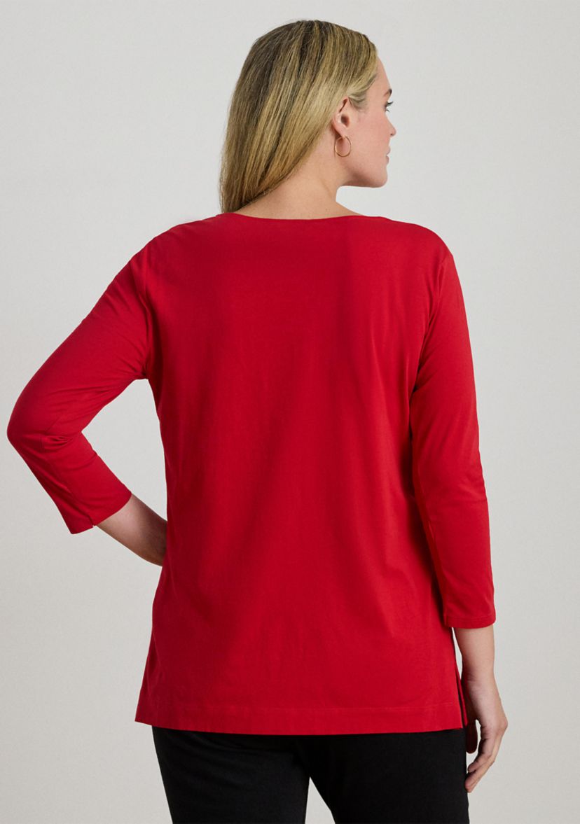 Plus Size Cotton Jersey Three-Quarter-Sleeve Tunic