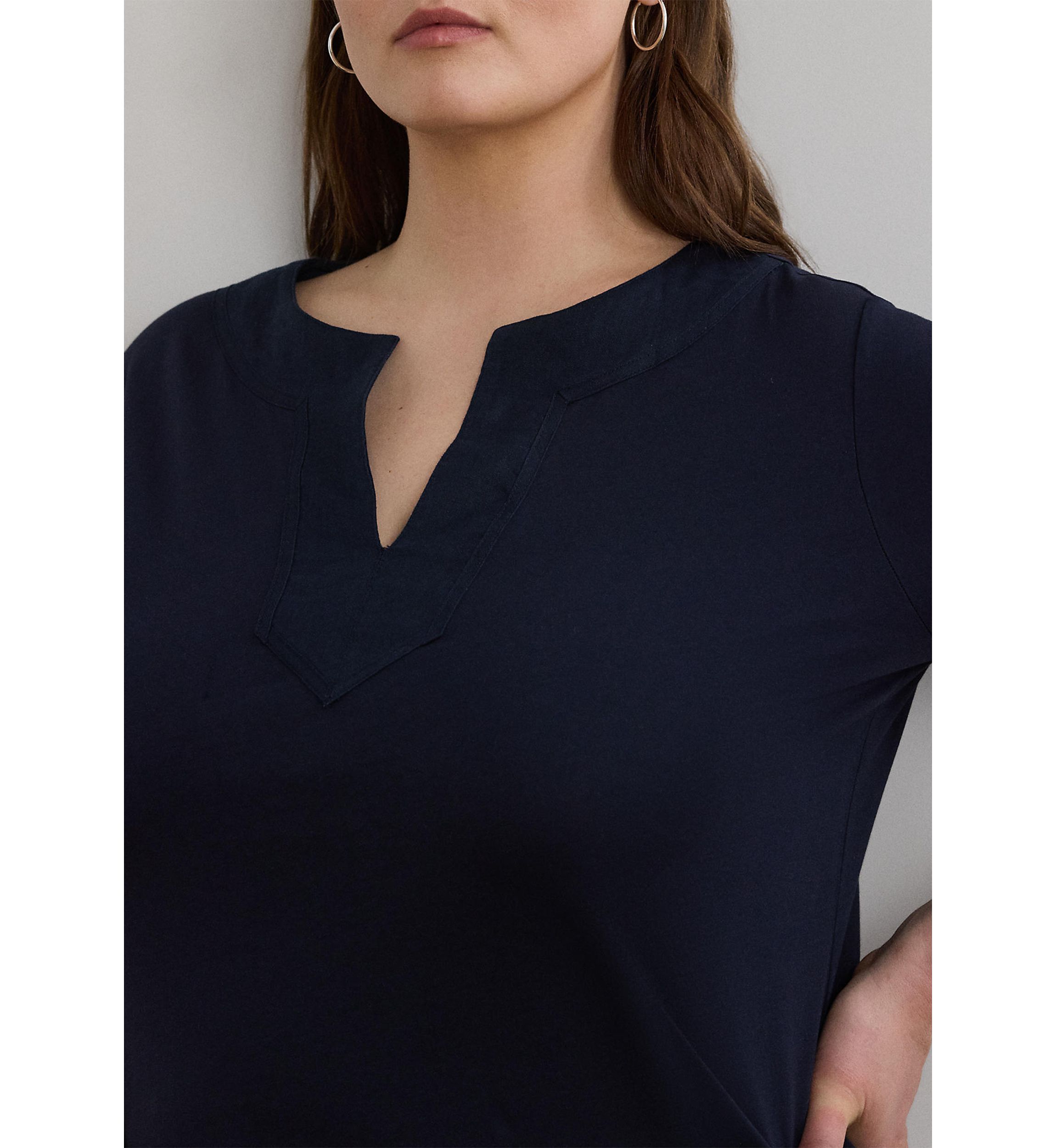 Plus Size Cotton Jersey Three-Quarter-Sleeve Tunic