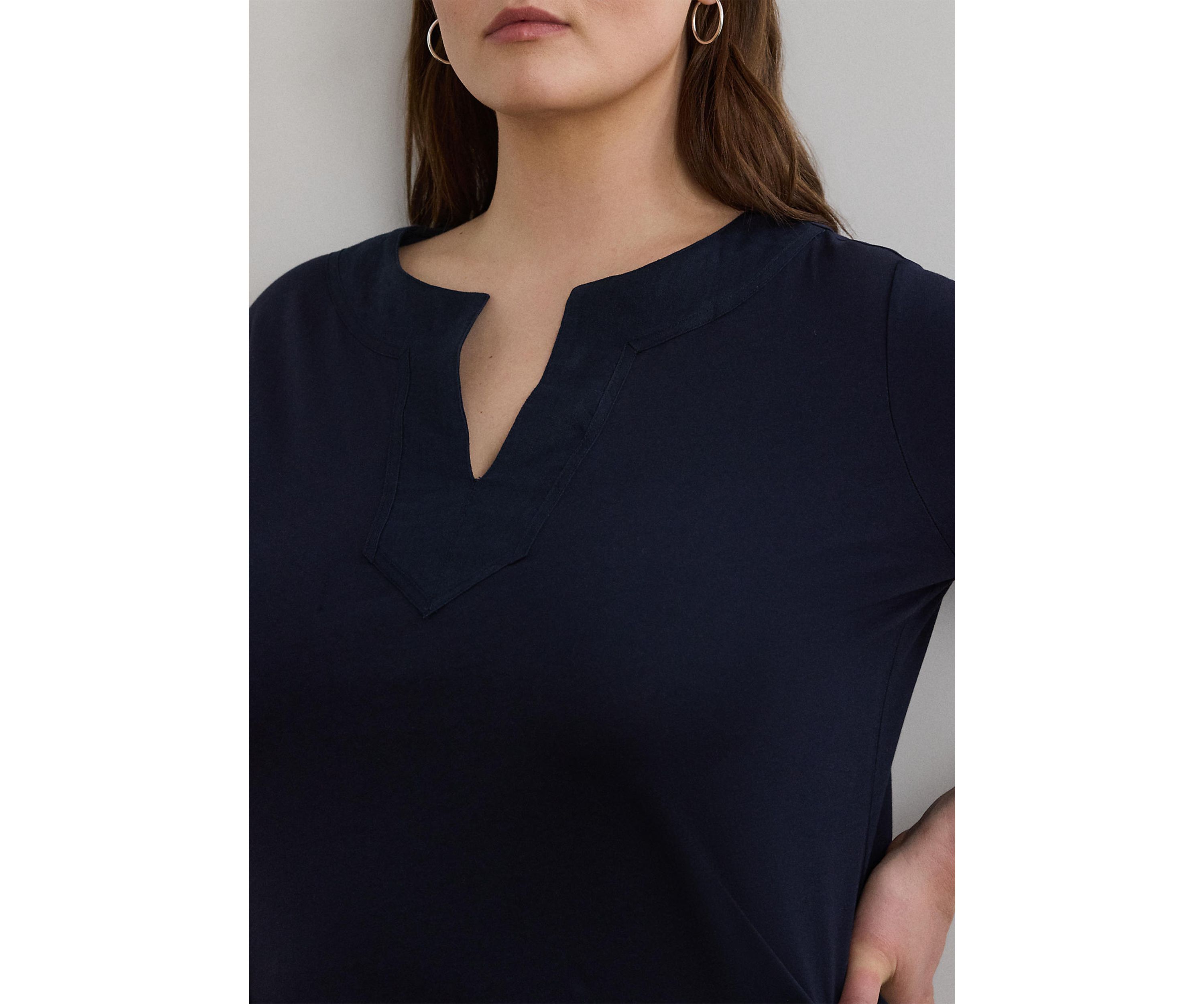 Plus Size Cotton Jersey Three-Quarter-Sleeve Tunic
