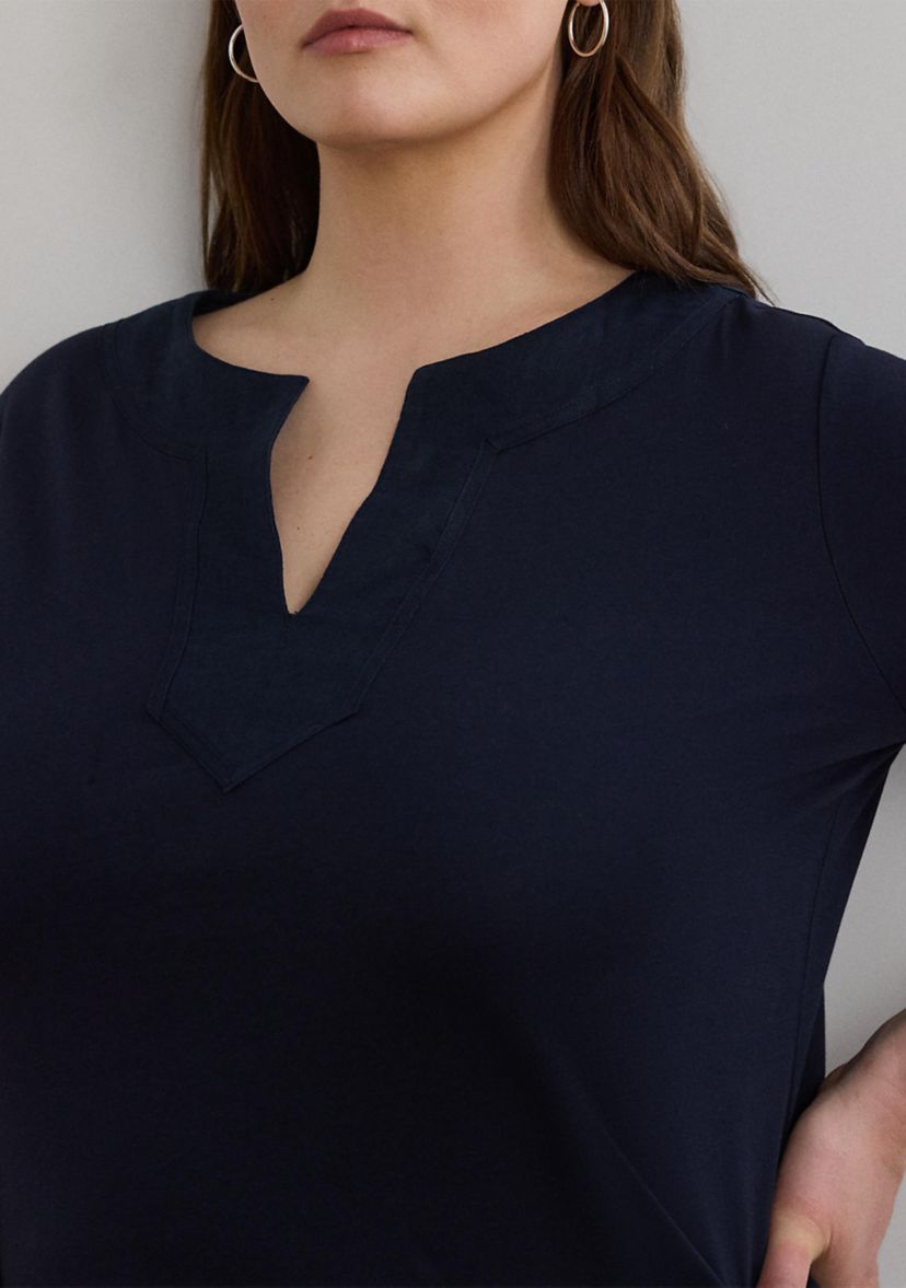 Plus Size Cotton Jersey Three-Quarter-Sleeve Tunic