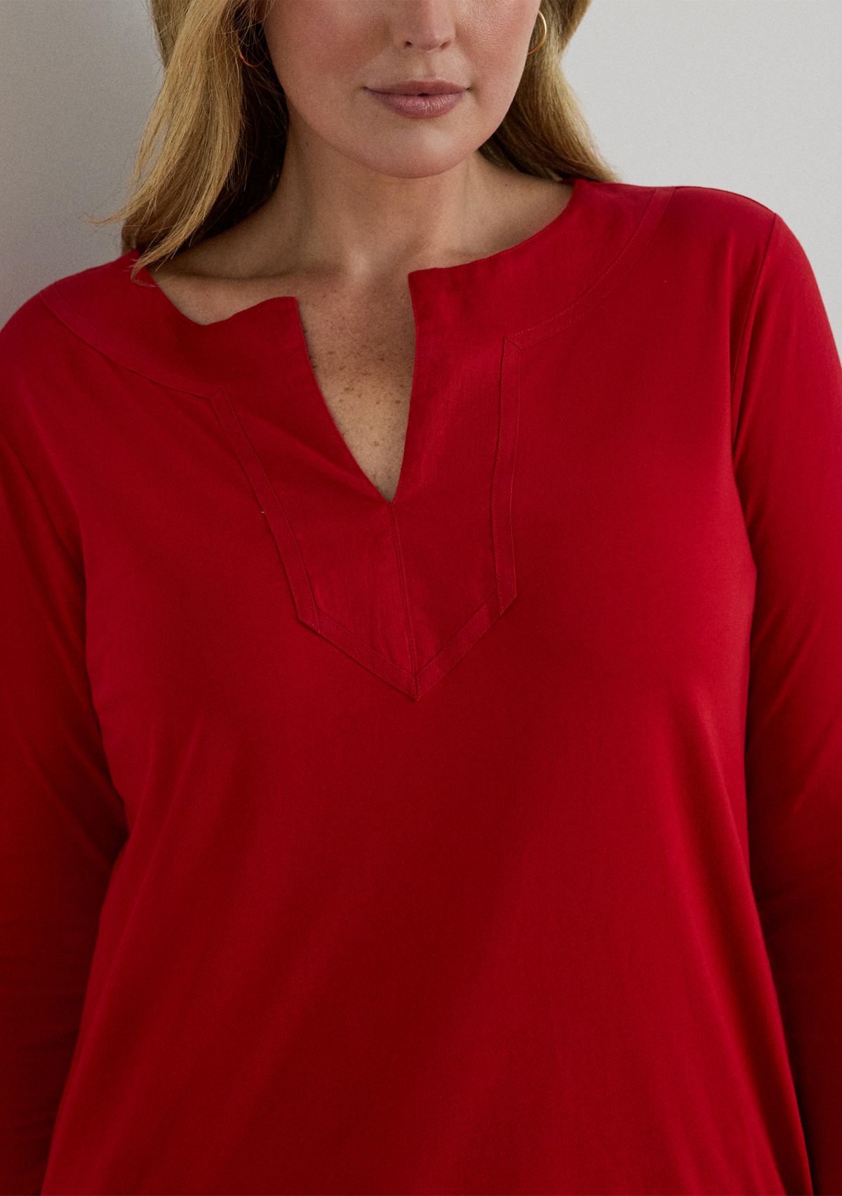 Plus Size Cotton Jersey Three-Quarter-Sleeve Tunic