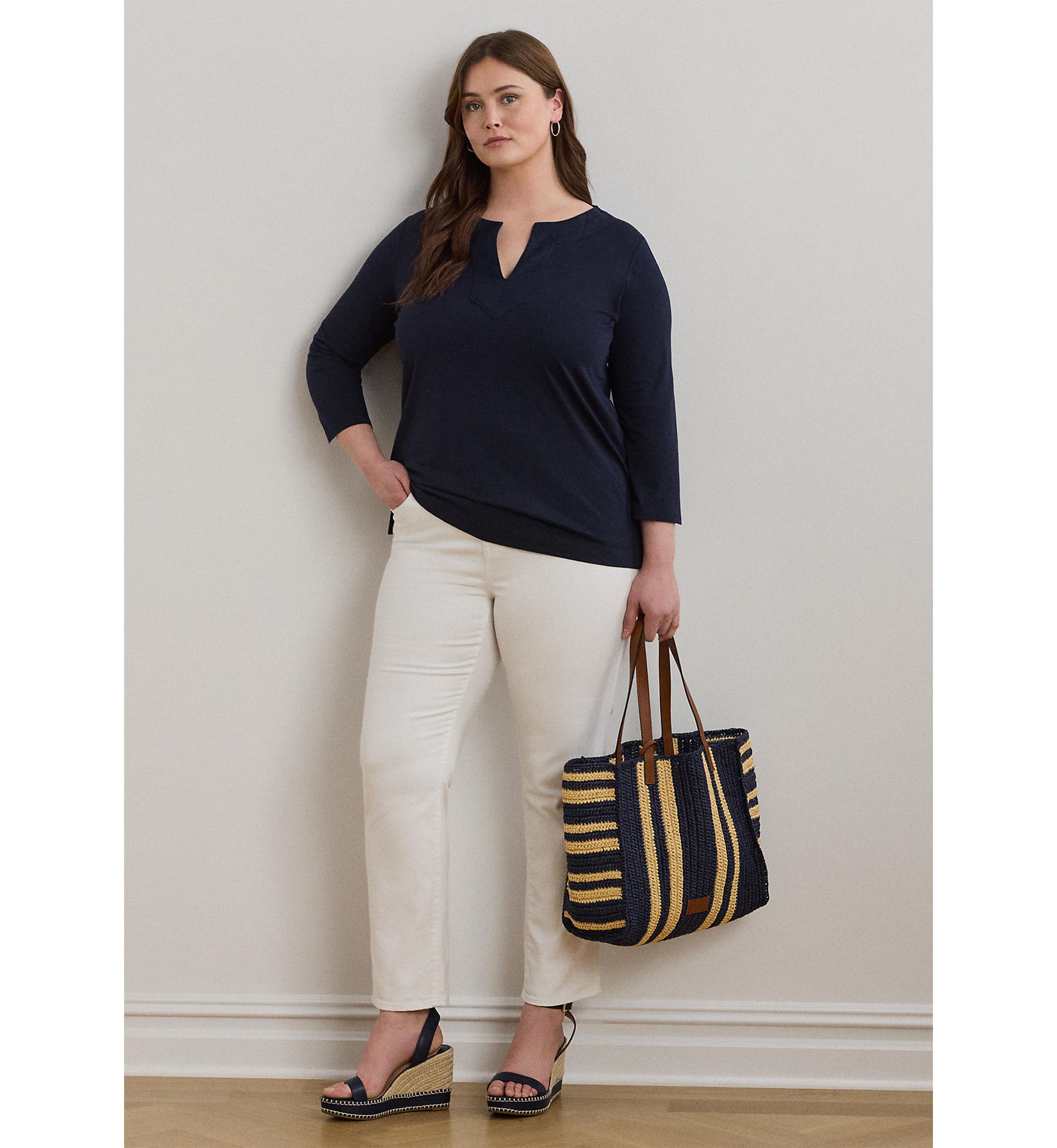 Plus Size Cotton Jersey Three-Quarter-Sleeve Tunic