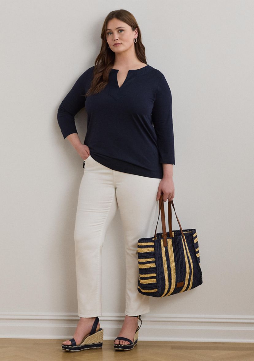 Plus Size Cotton Jersey Three-Quarter-Sleeve Tunic