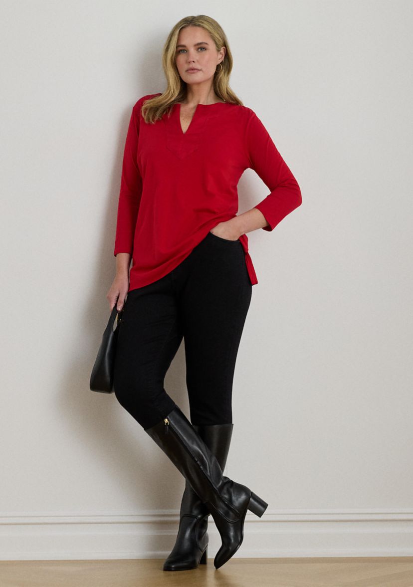 Plus Size Cotton Jersey Three-Quarter-Sleeve Tunic