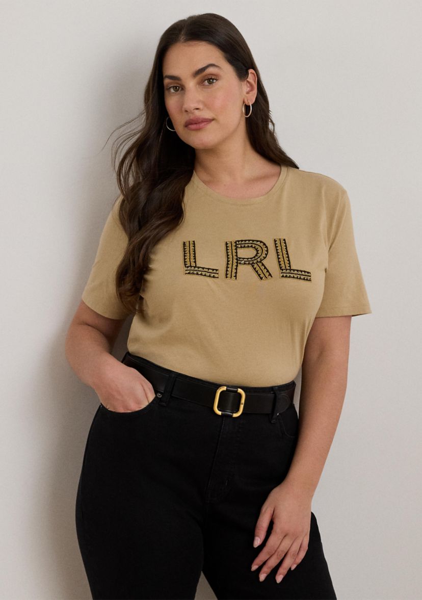 Plus Size Beaded-Logo Cotton Jersey T-Shirt