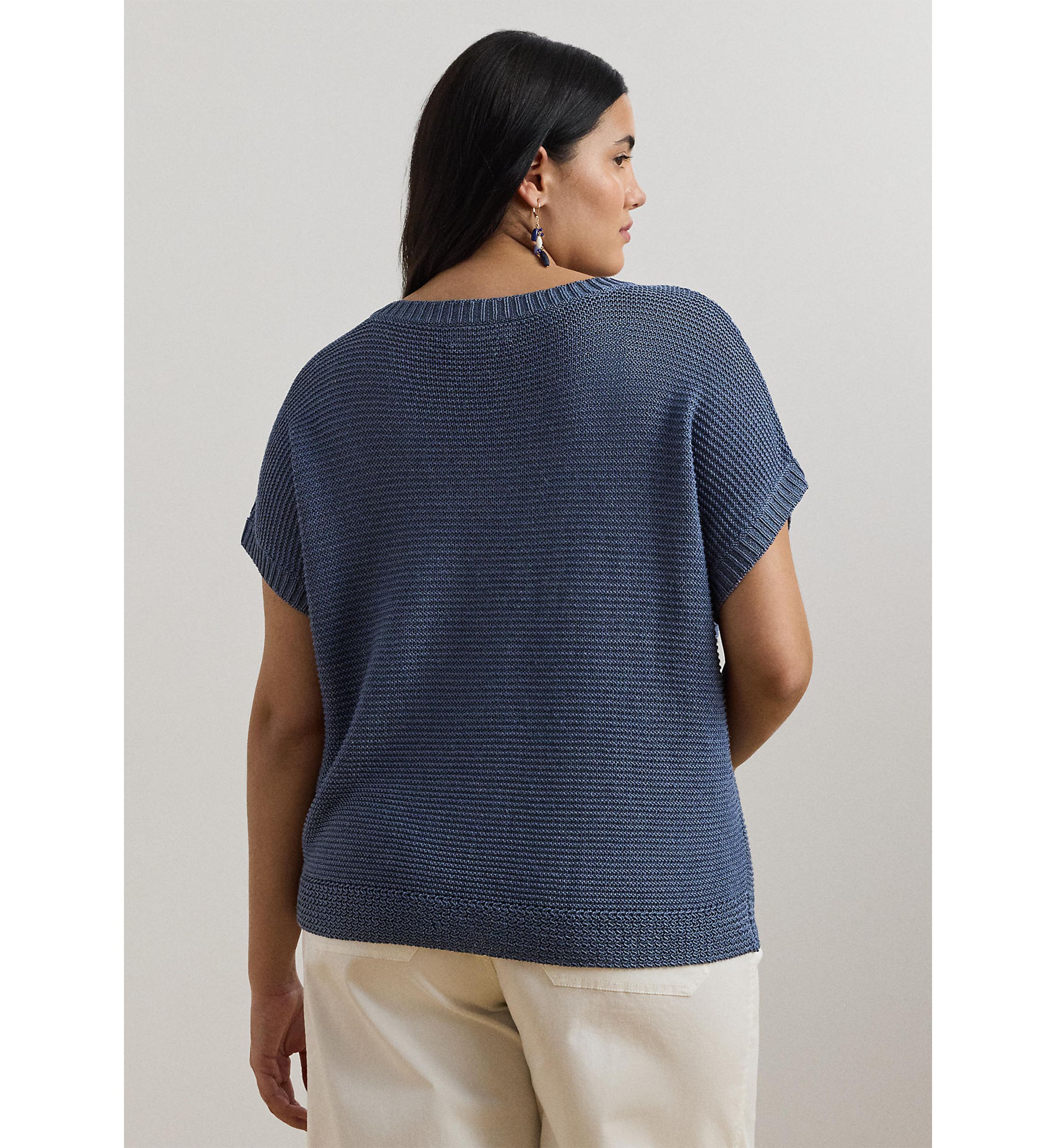 Womens Linen-Blend Short-Sleeve V-Neck Sweater