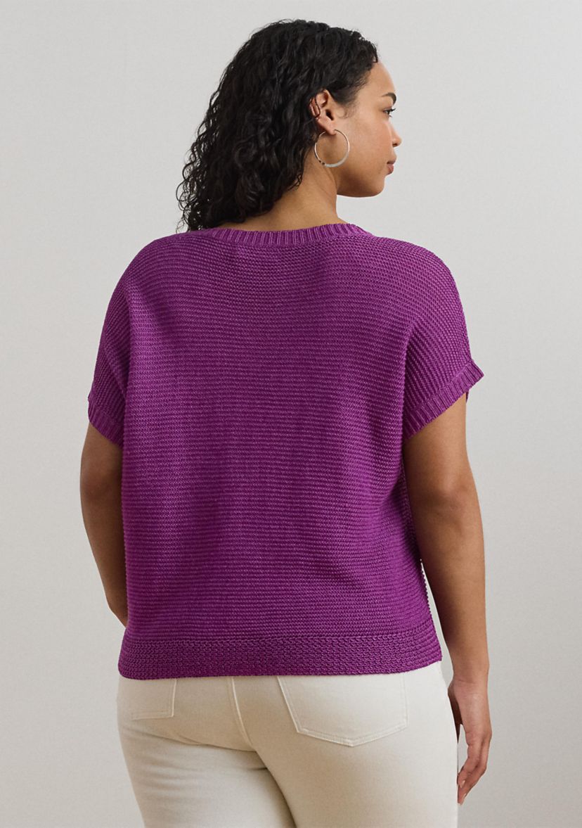 Plus Size Linen-Blend Short-Sleeve V-Neck Sweater