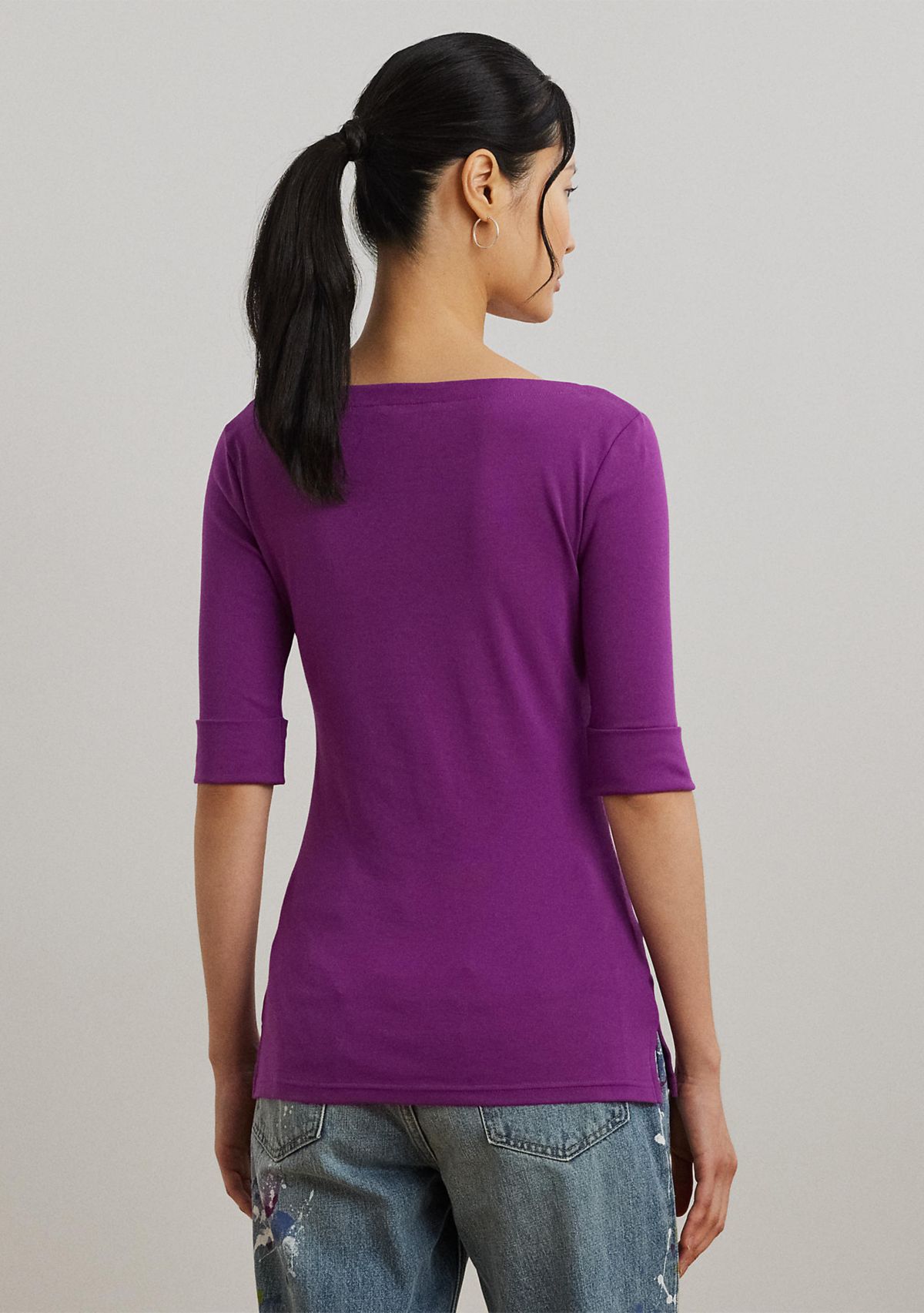 Petite Stretch Cotton Boat Neck T-Shirt