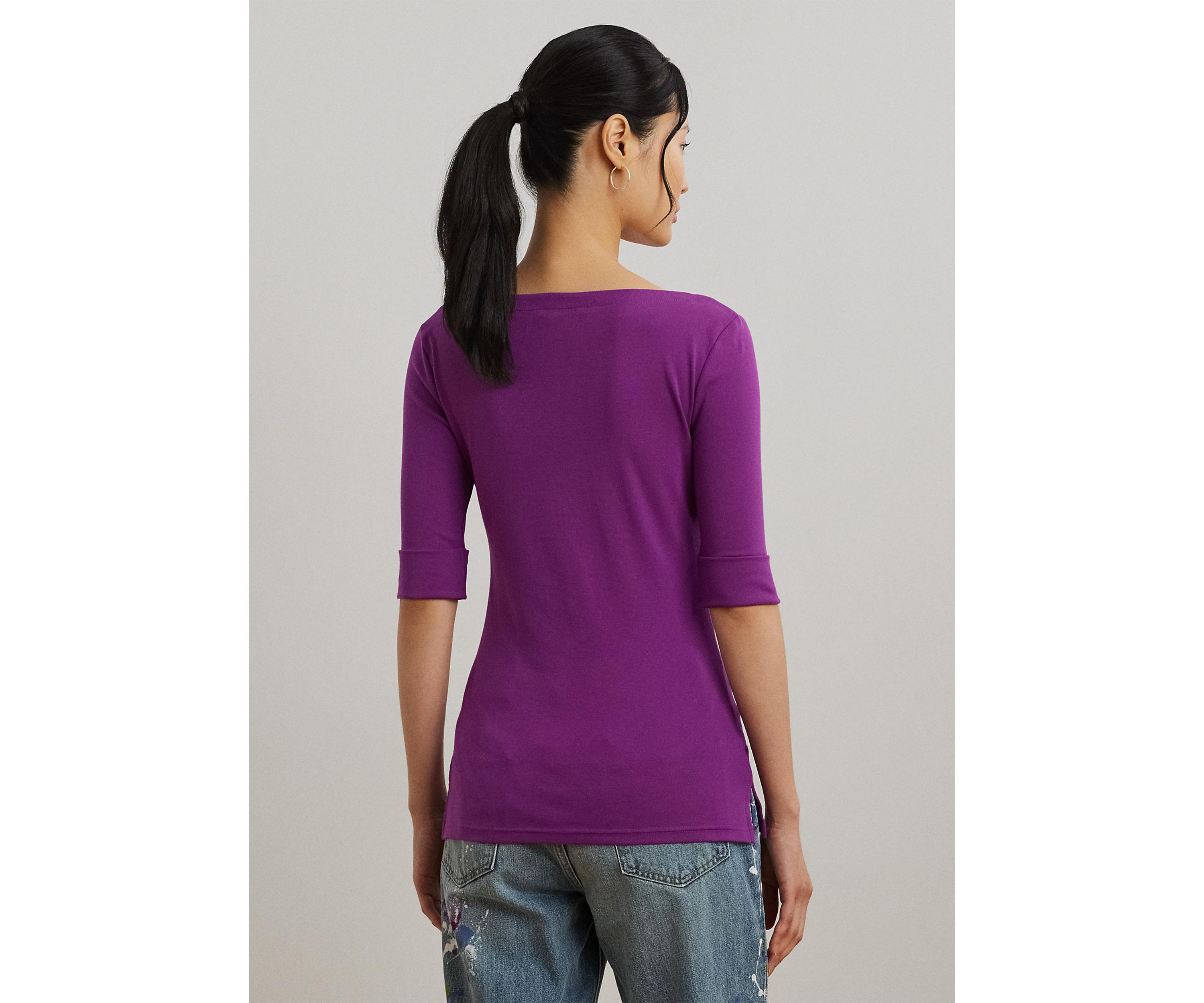 Petite Stretch Cotton Boat Neck T-Shirt
