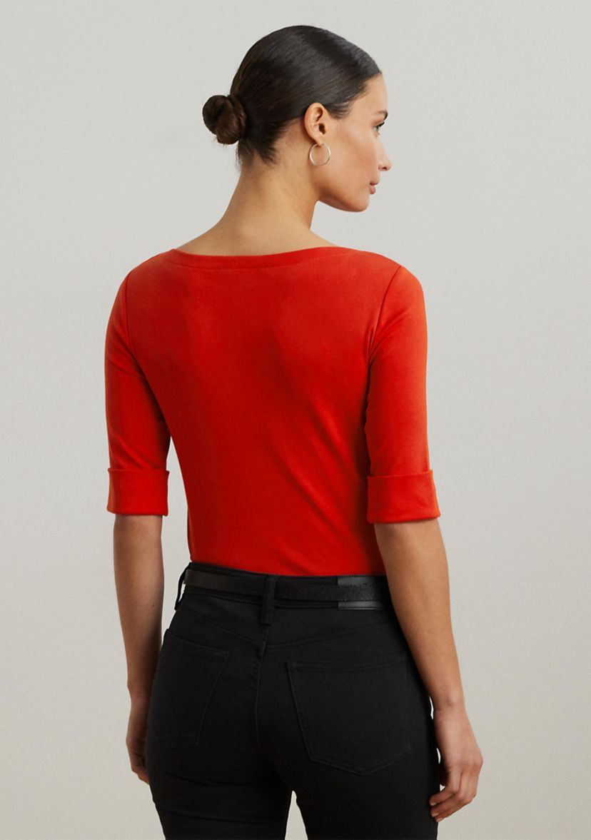 Petite Stretch Cotton Boat Neck T-Shirt