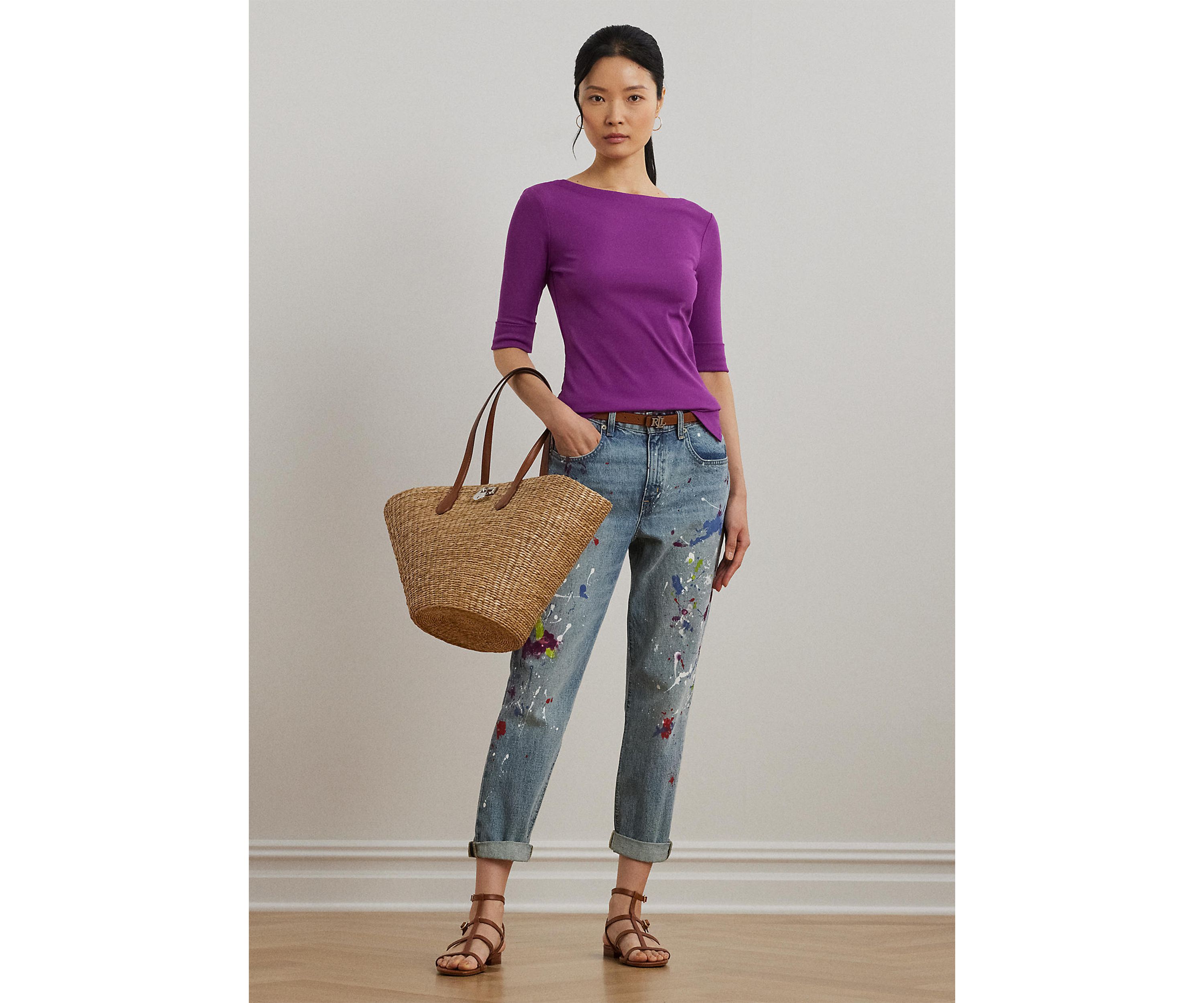 Petite Stretch Cotton Boat Neck T-Shirt
