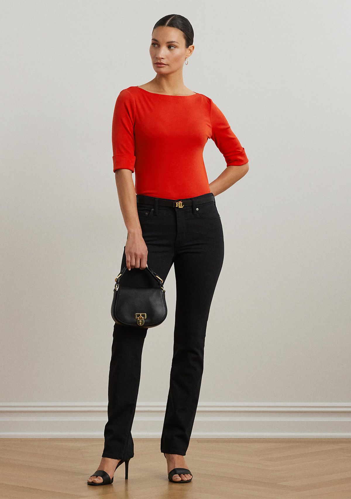 Petite Stretch Cotton Boat Neck T-Shirt