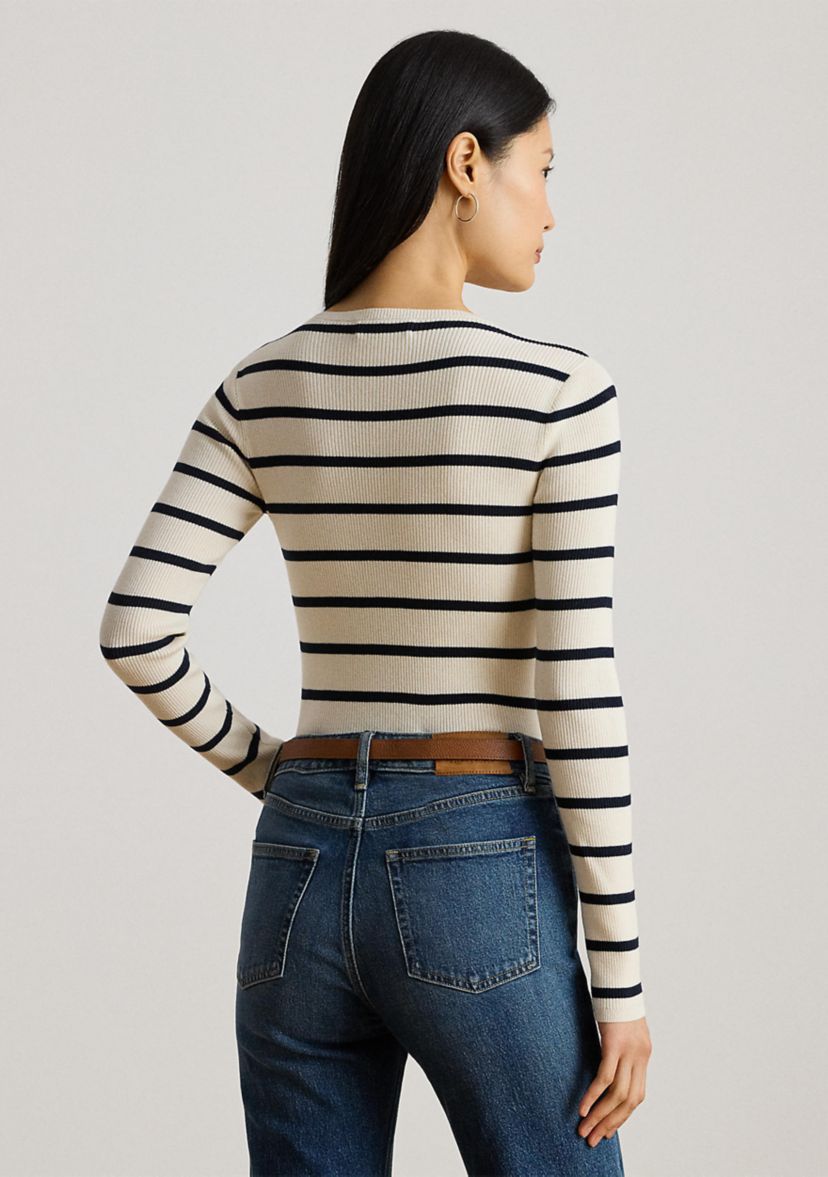 Womens Striped Rib-Knit Crewneck Sweater