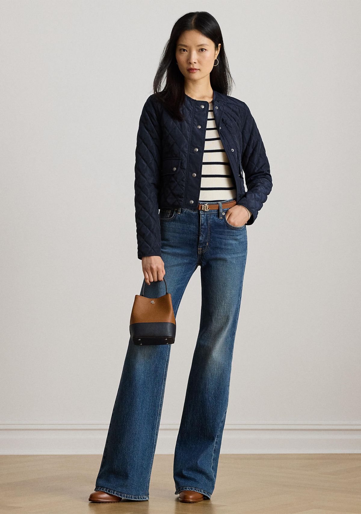 Womens Striped Rib-Knit Crewneck Sweater