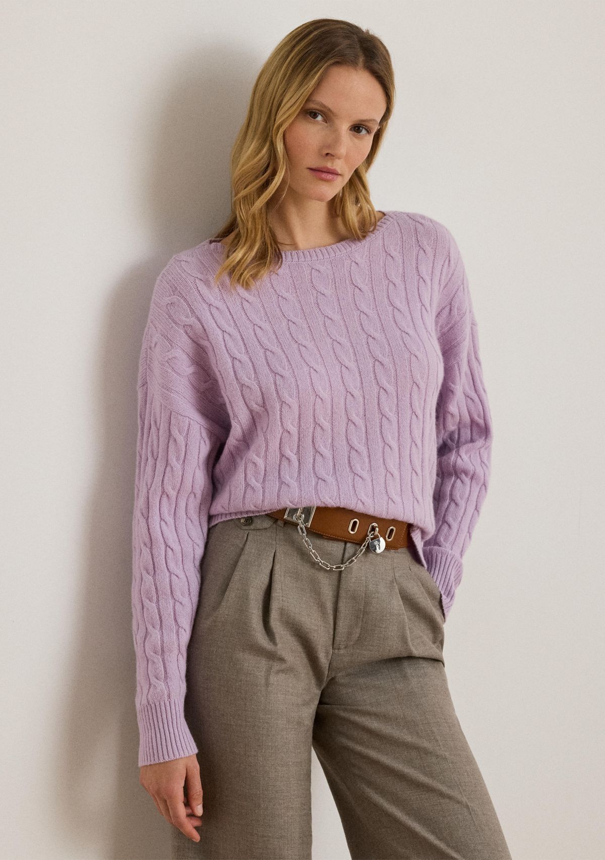Womens Cable-Knit Wool-Cashmere Sweater