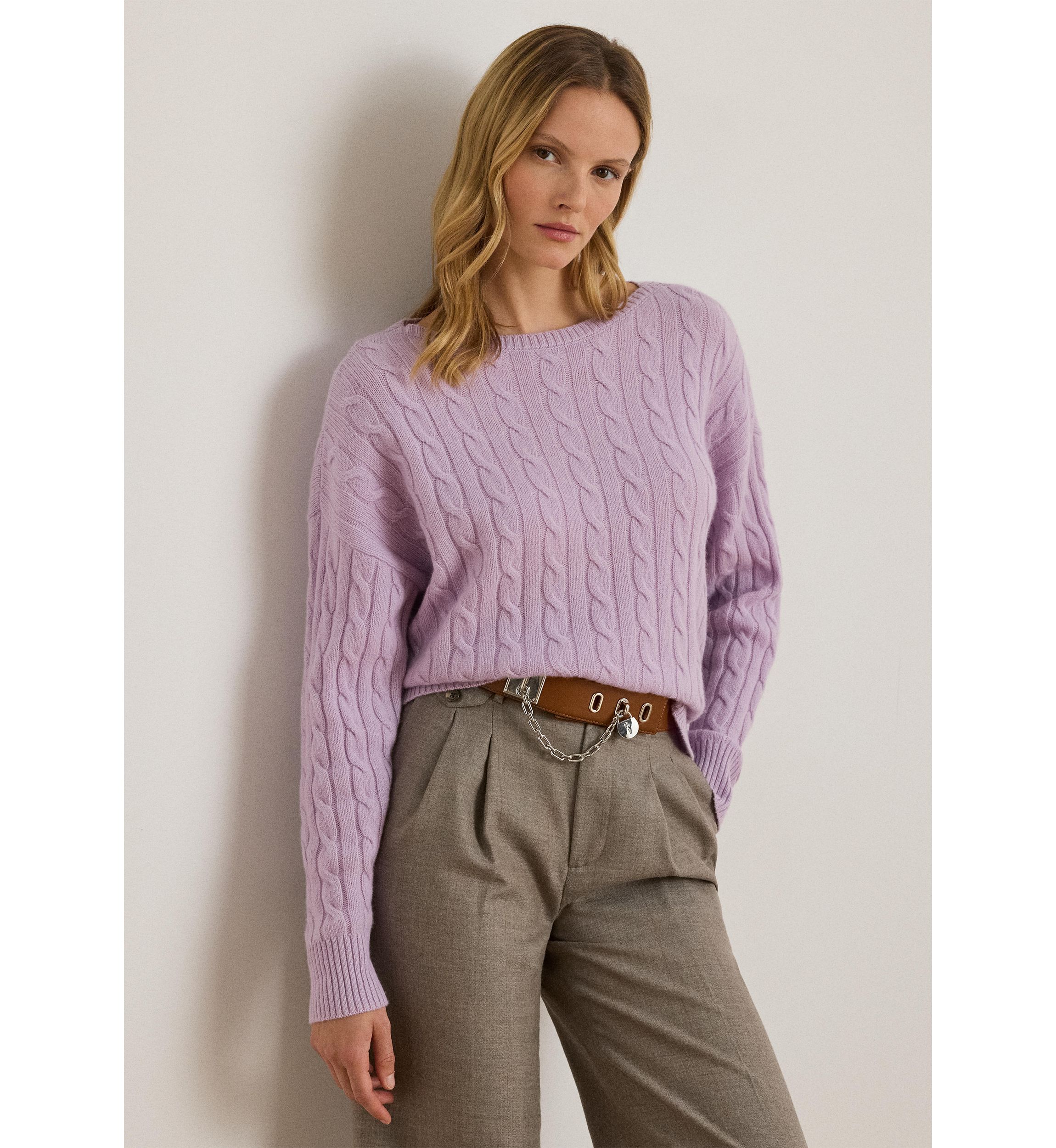 Womens Cable-Knit Wool-Cashmere Sweater