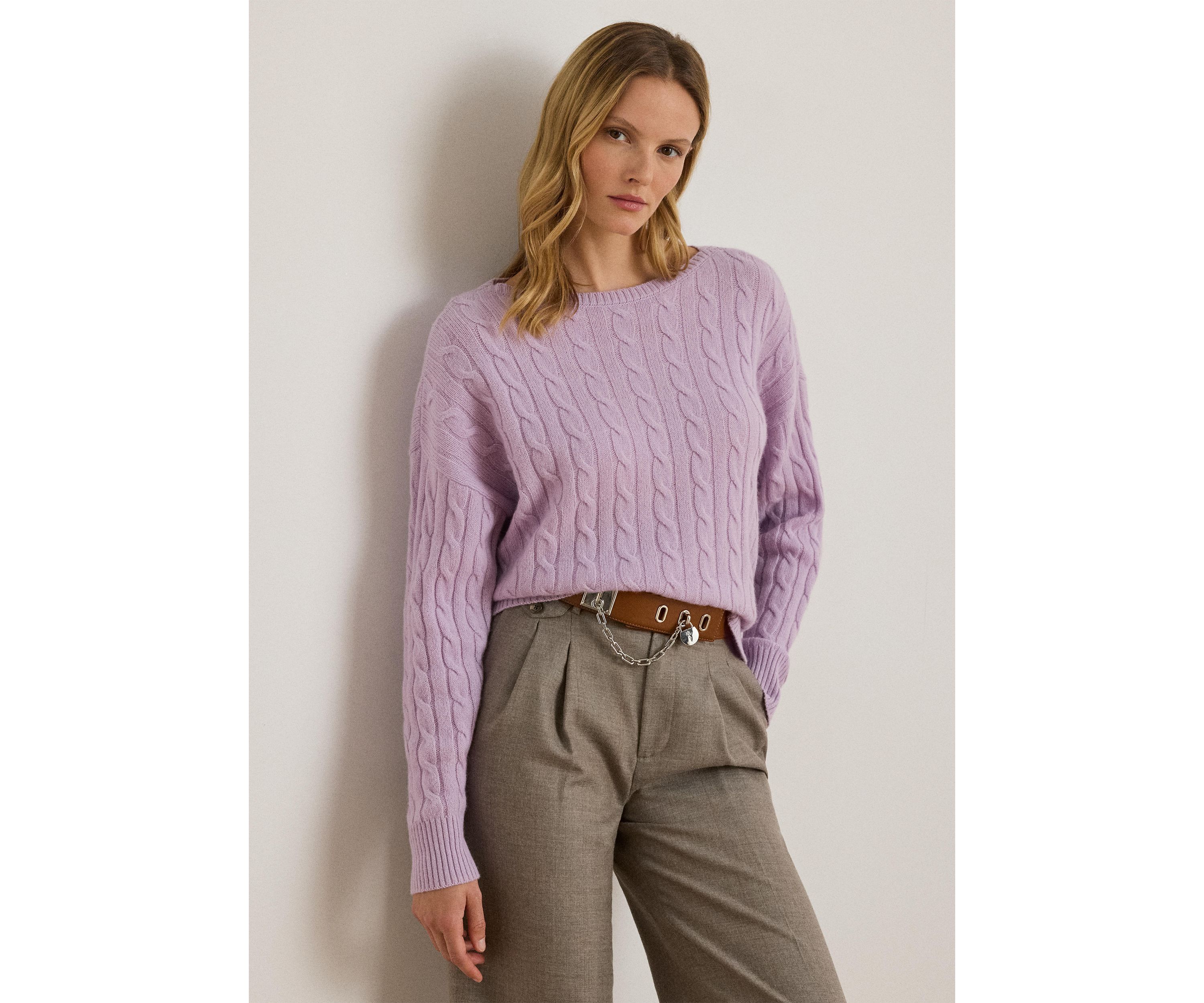 Womens Cable-Knit Wool-Cashmere Sweater