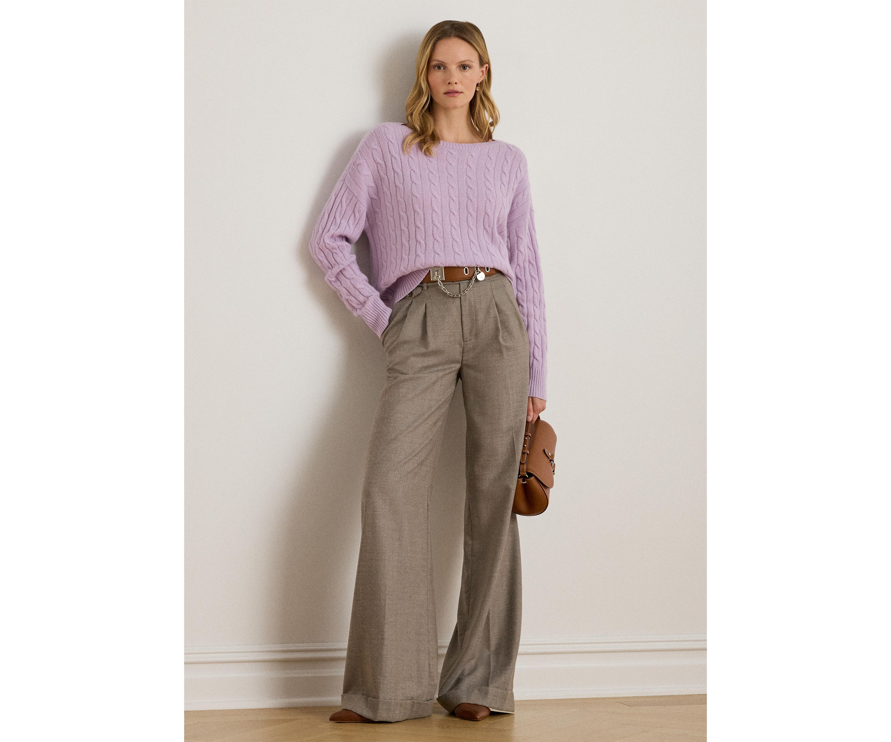 Womens Cable-Knit Wool-Cashmere Sweater