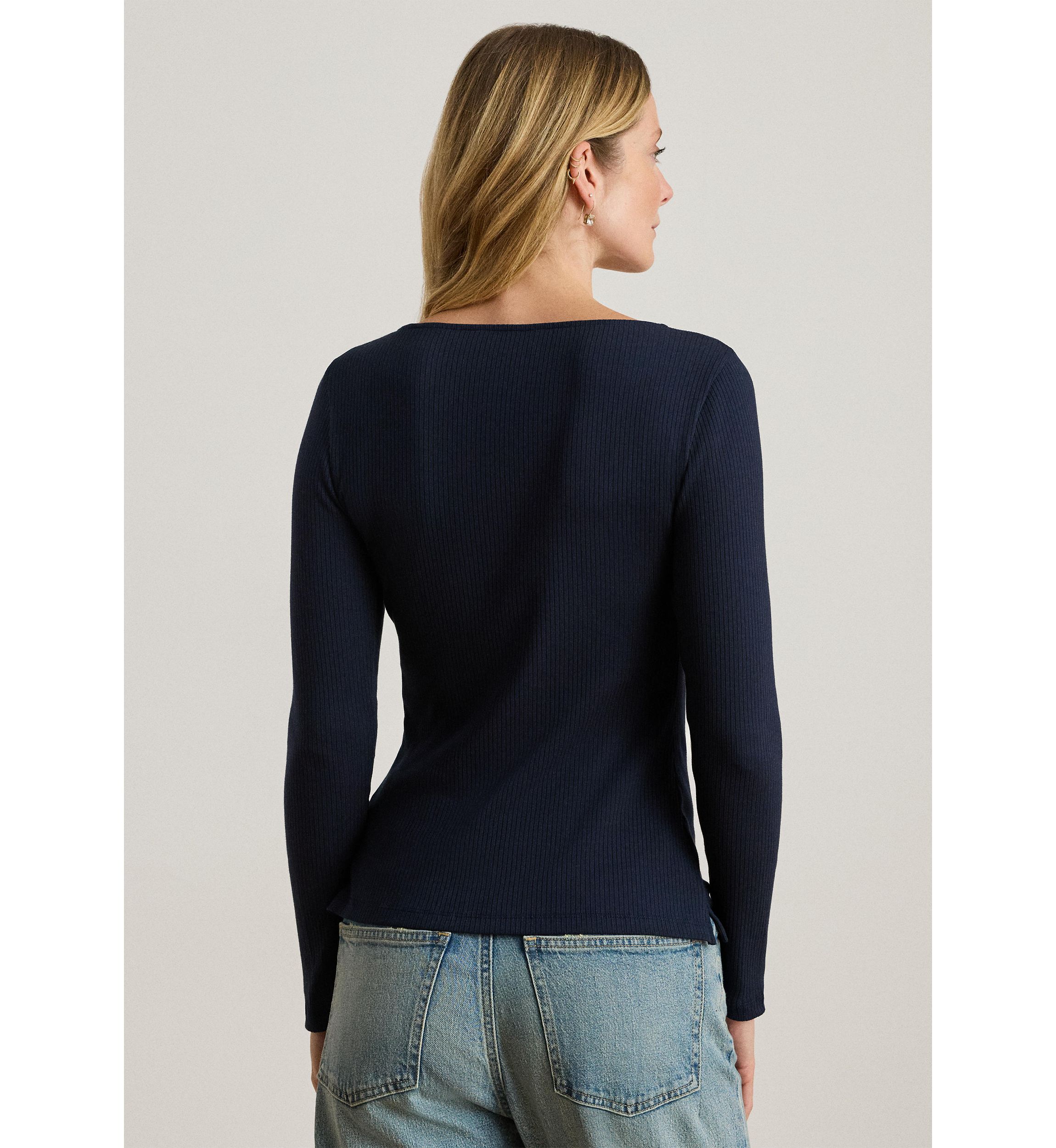 Rib-Knit Long-Sleeve Scoop Neck Tee