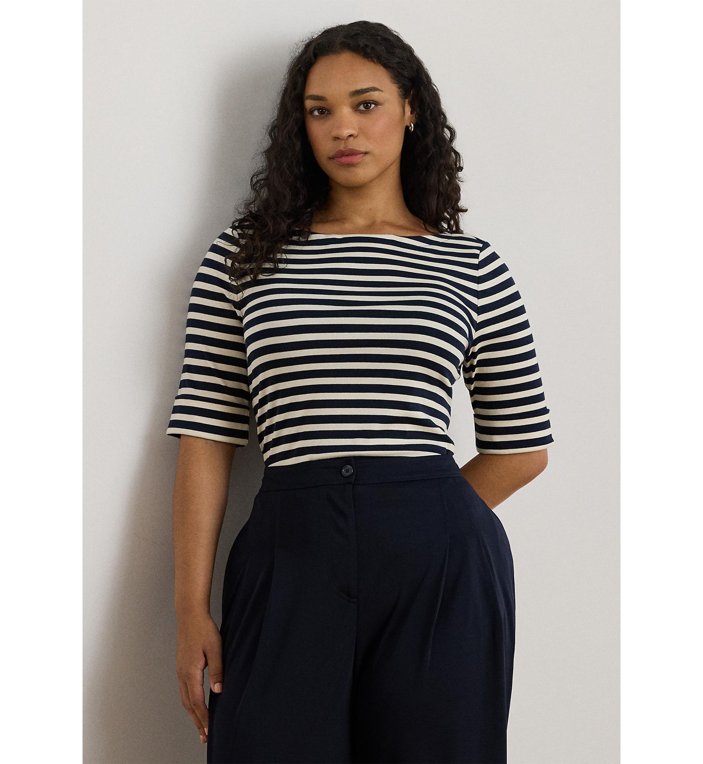 Striped Stretch Cotton Boatneck Tee
