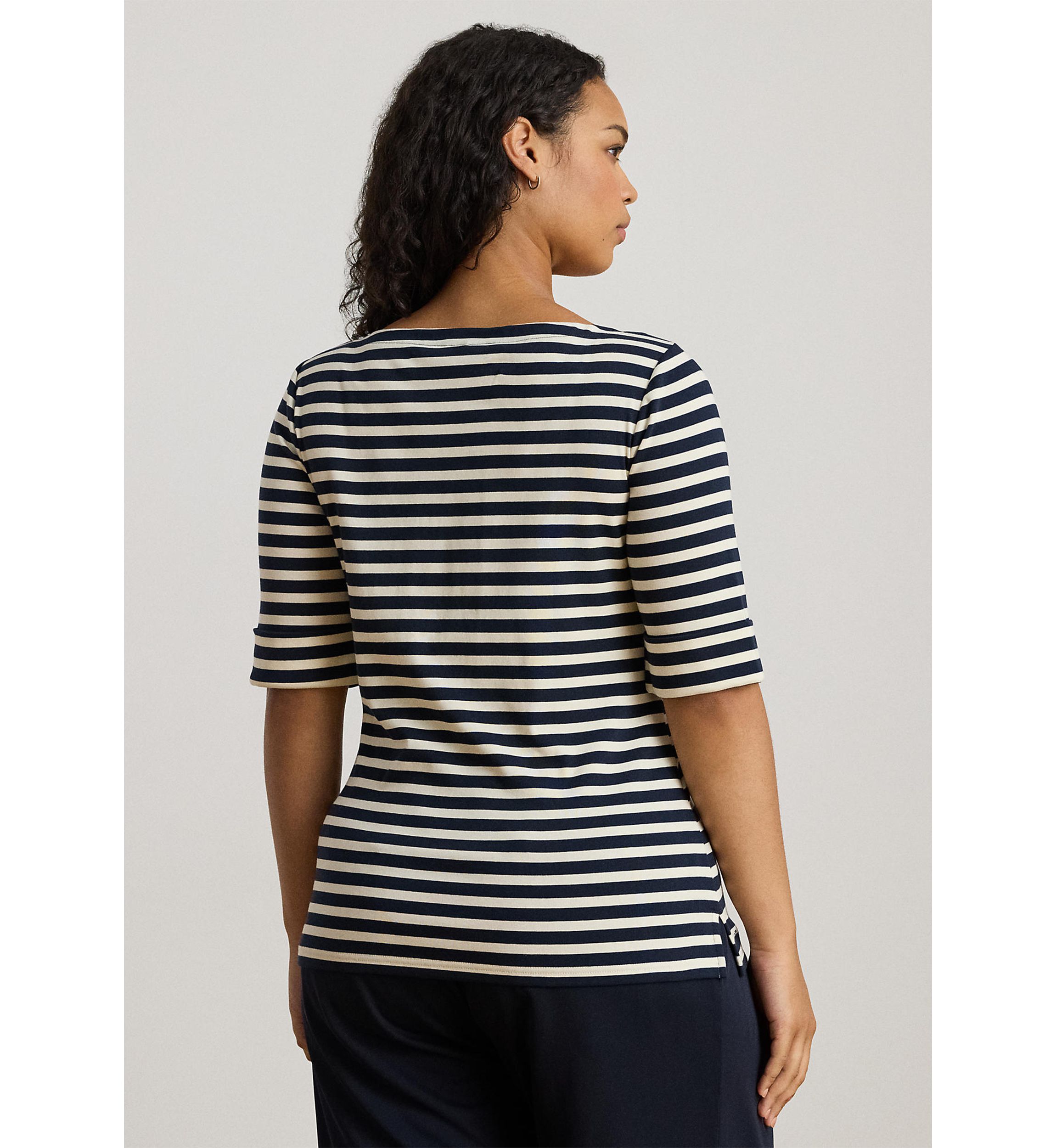 Striped Stretch Cotton Boatneck Tee