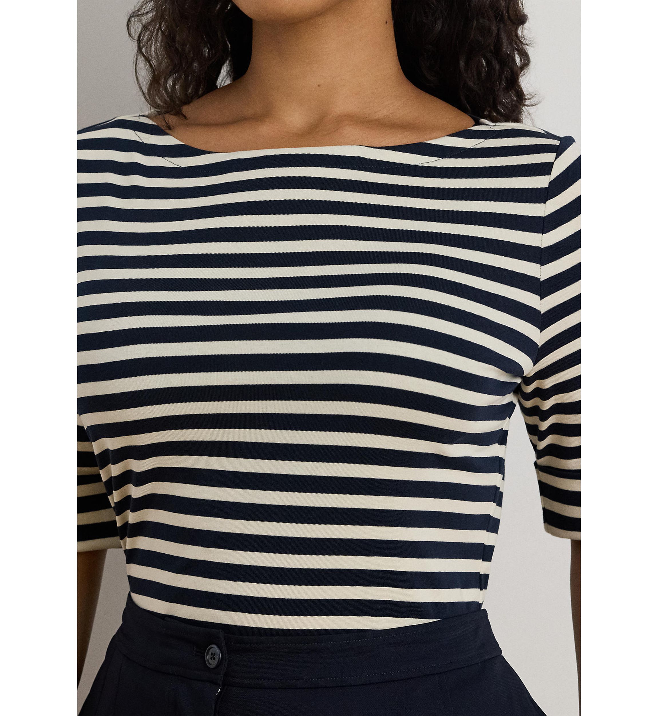 Striped Stretch Cotton Boatneck Tee