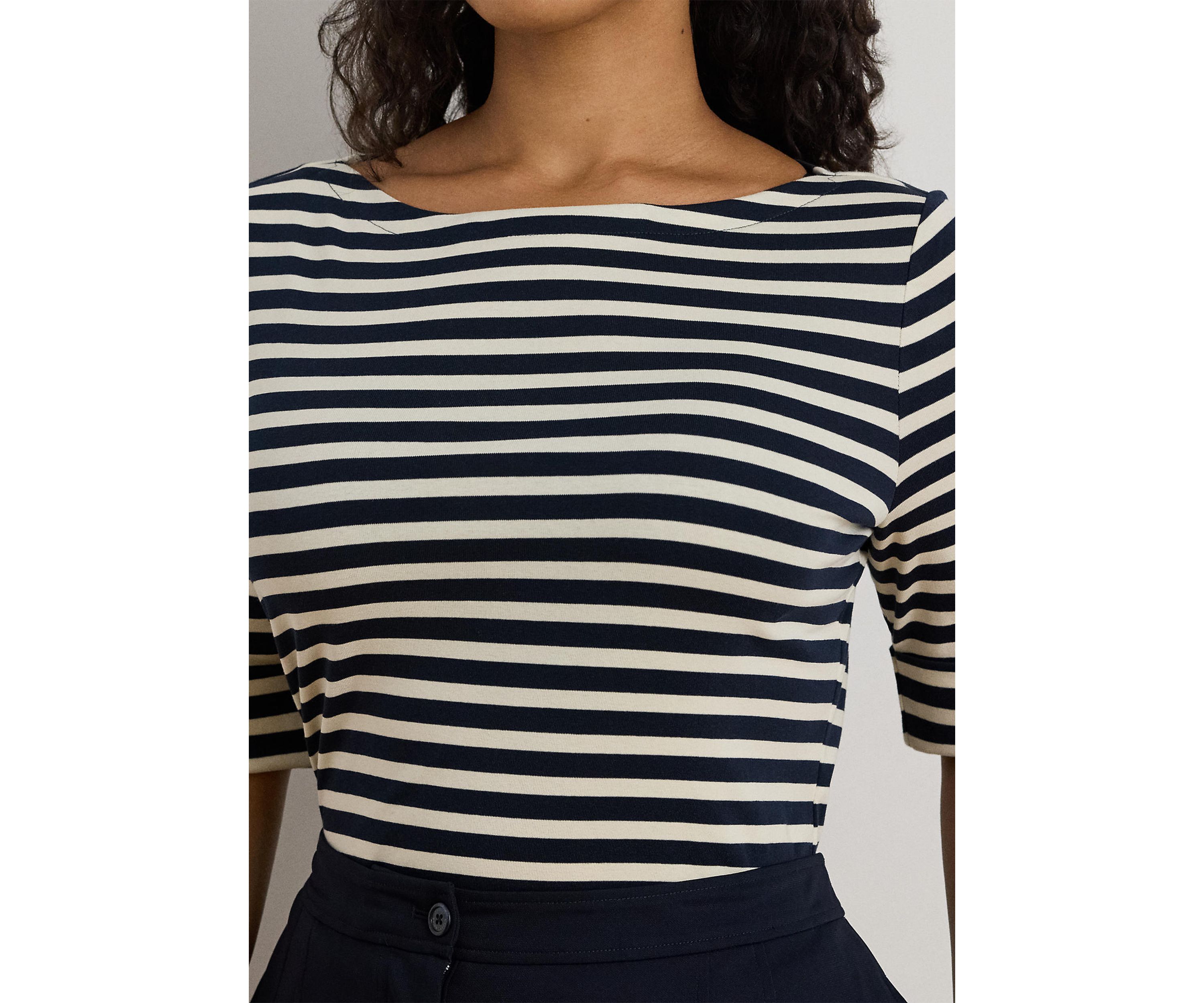 Striped Stretch Cotton Boatneck Tee