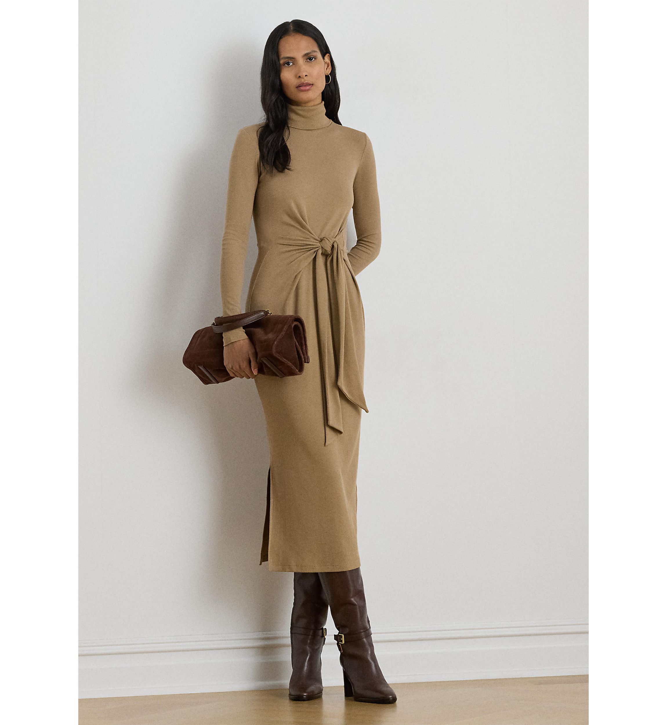 Tie-Front Turtleneck Dress
