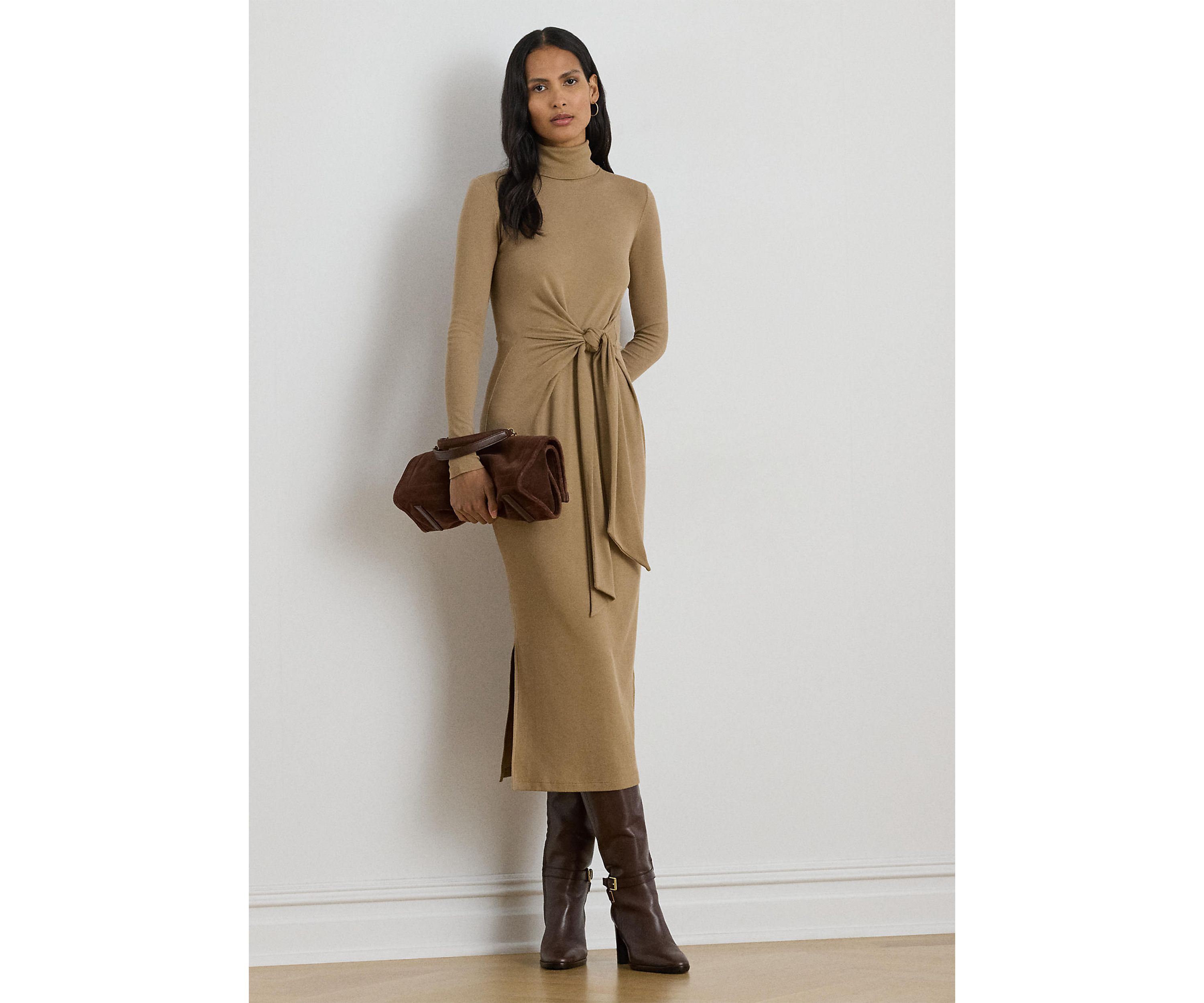 Tie-Front Turtleneck Dress