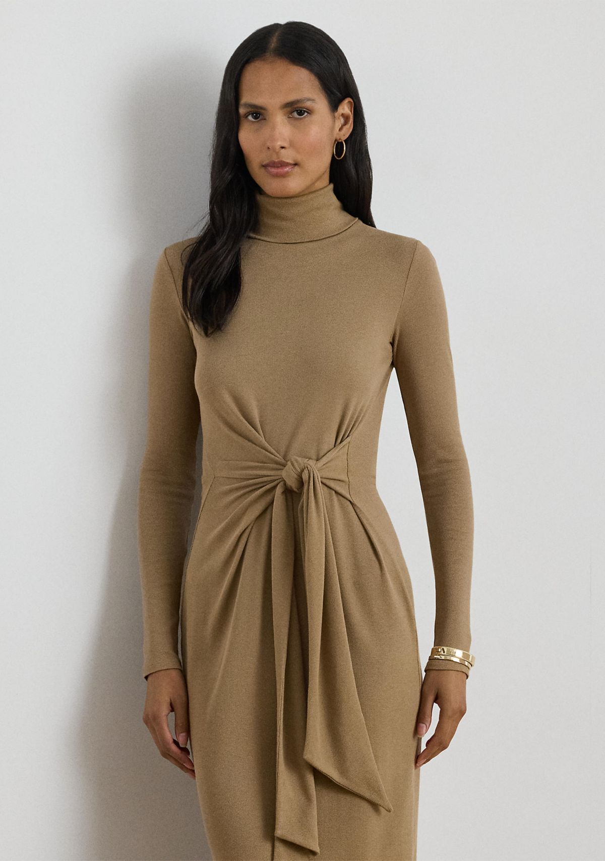 Tie-Front Turtleneck Dress