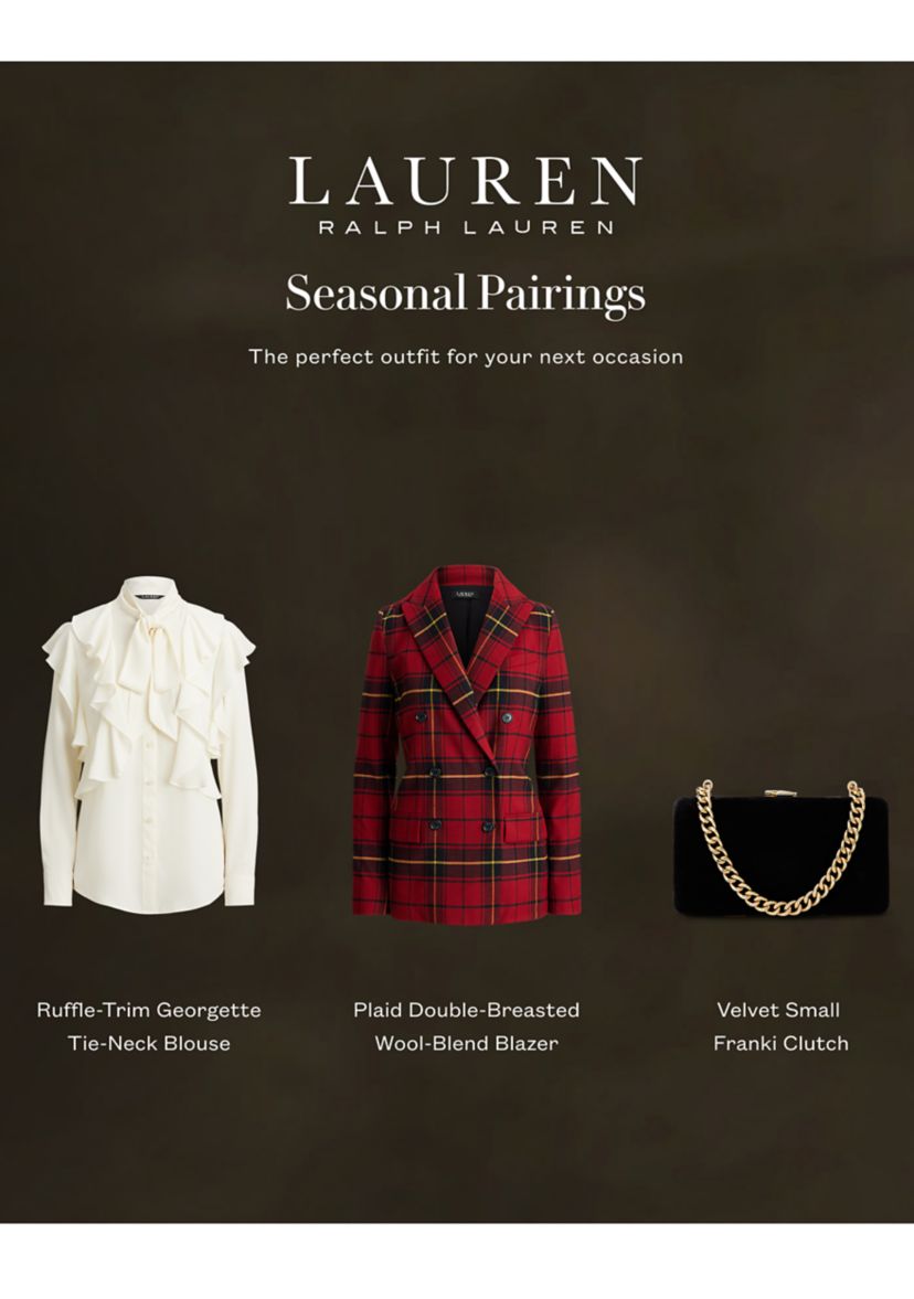 Womens Ruffle-Trim Georgette Tie-Neck Blouse