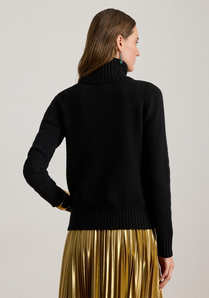 Womens Embroidered-Logo Wool-Blend Turtleneck